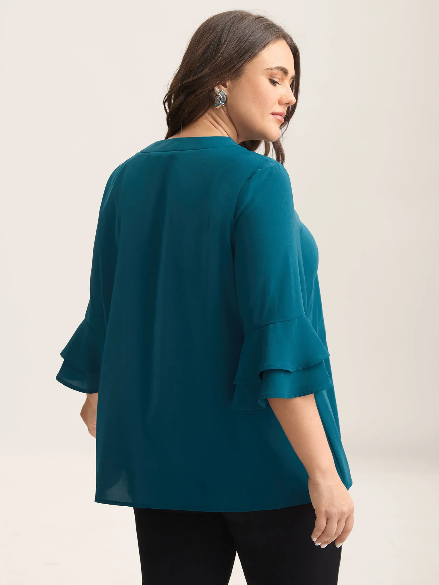 Ribbon Collar Double Lotus Sleeve Blouse sold by Bloomchic product image thumbnail 4