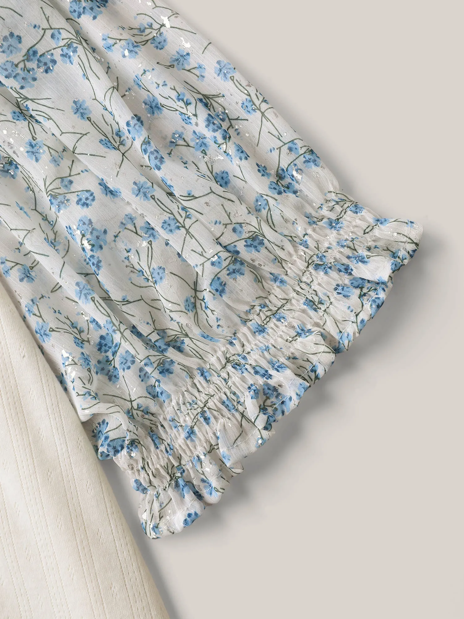 Floral Puff Sleeve Textured T-Shirt sold by Bloomchic product image thumbnail 5