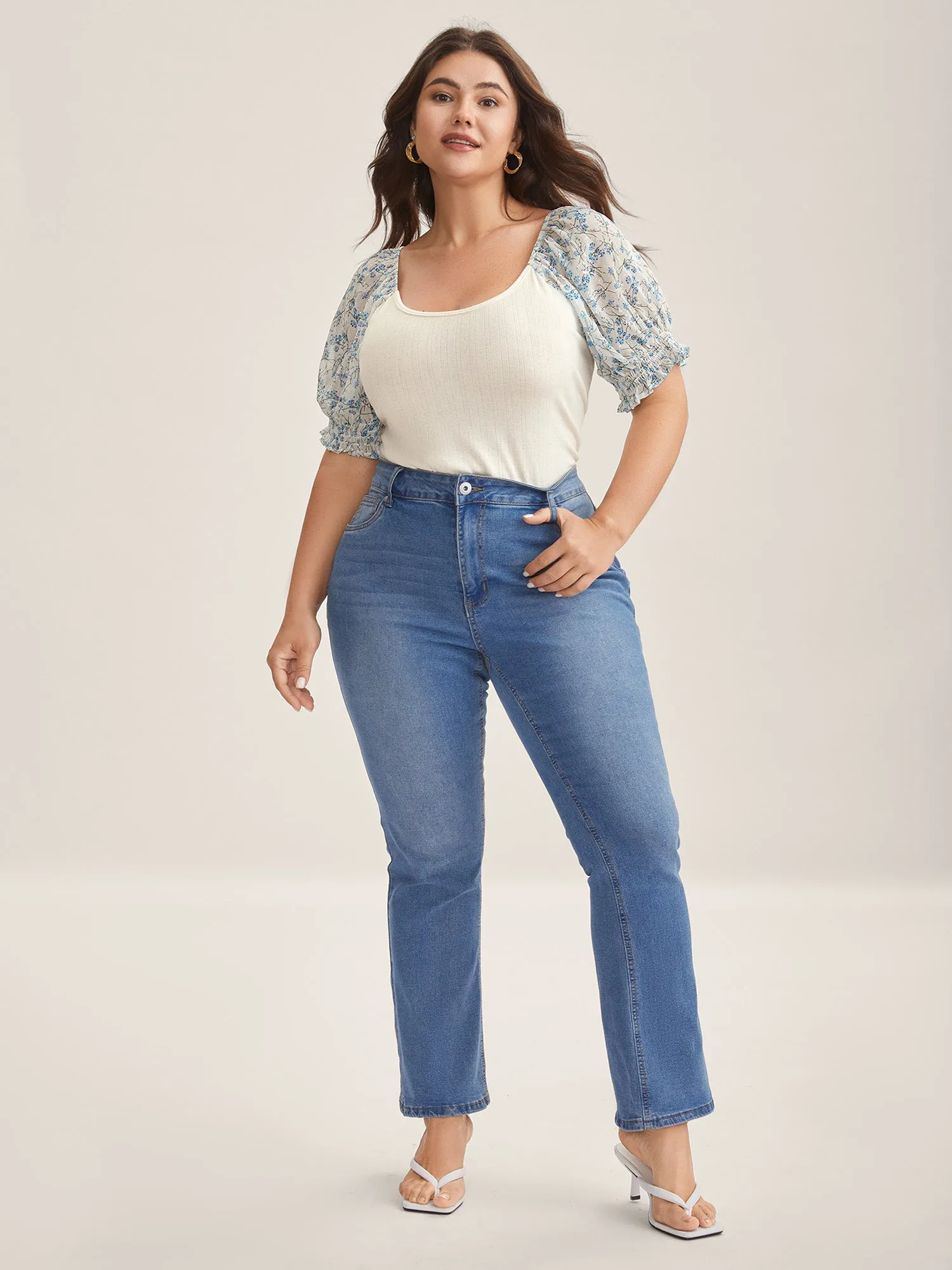 Floral Puff Sleeve Textured T-Shirt sold by Bloomchic product image thumbnail 3