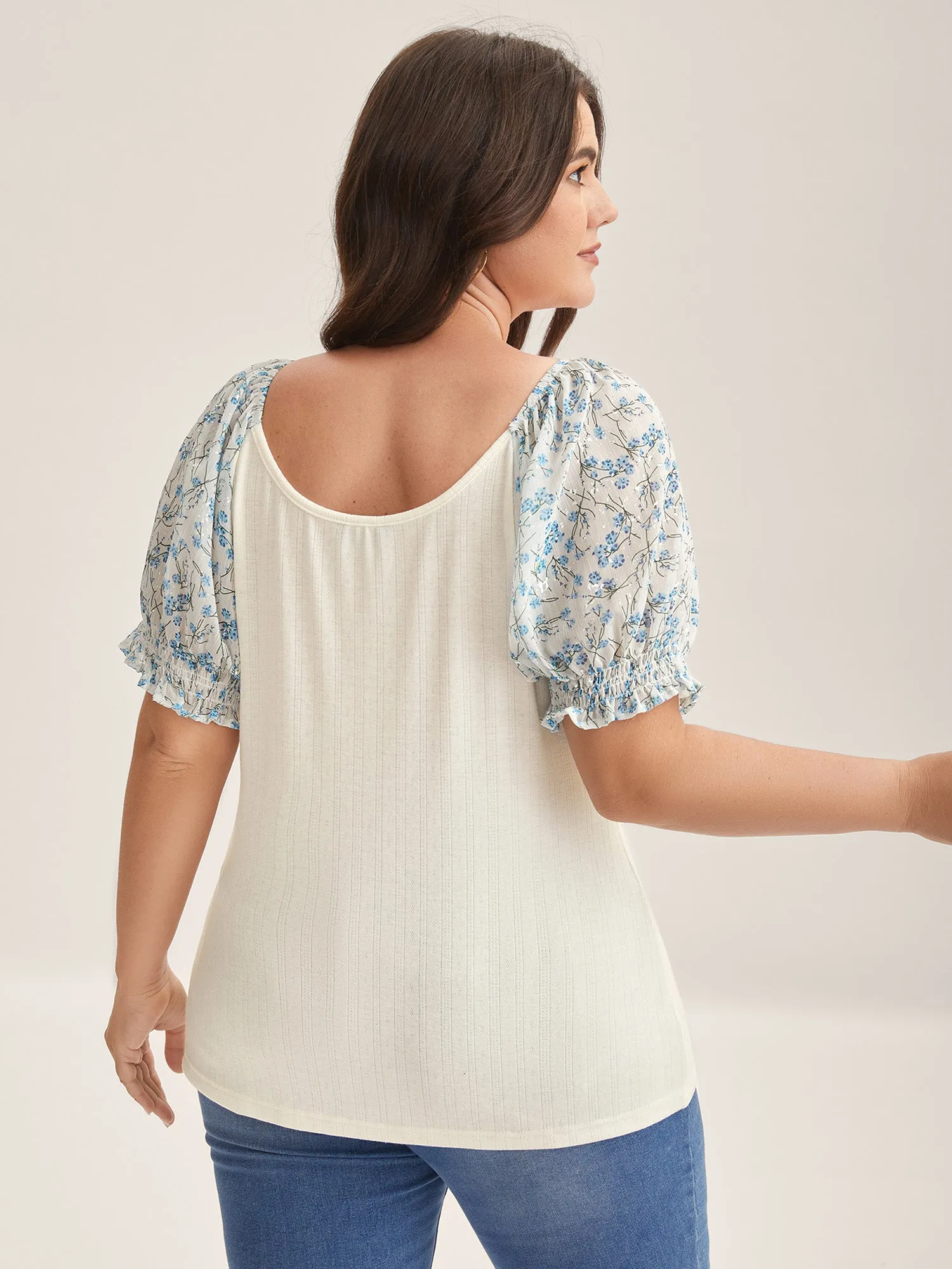 Floral Puff Sleeve Textured T-Shirt sold by Bloomchic product image thumbnail 4