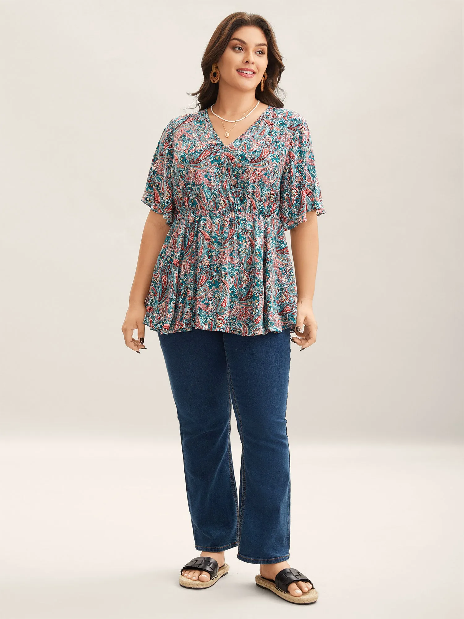 Paisley Print V-Neck Flared Sleeve Blouse sold by Bloomchic product image thumbnail 3