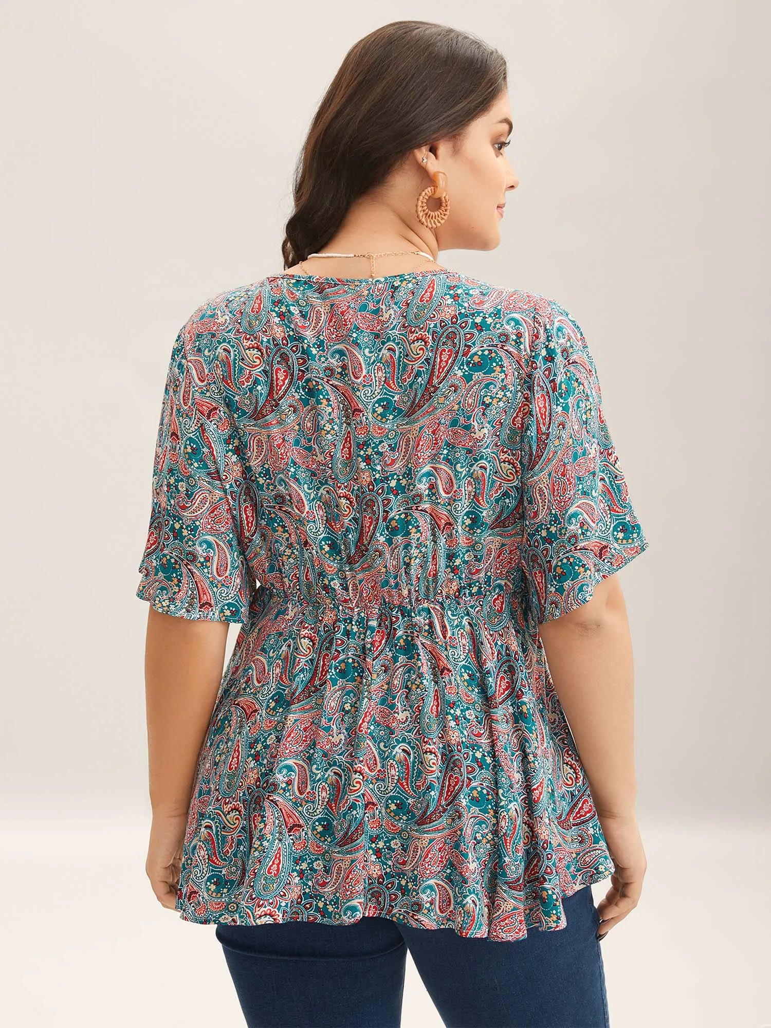Paisley Print V-Neck Flared Sleeve Blouse sold by Bloomchic product image thumbnail 4
