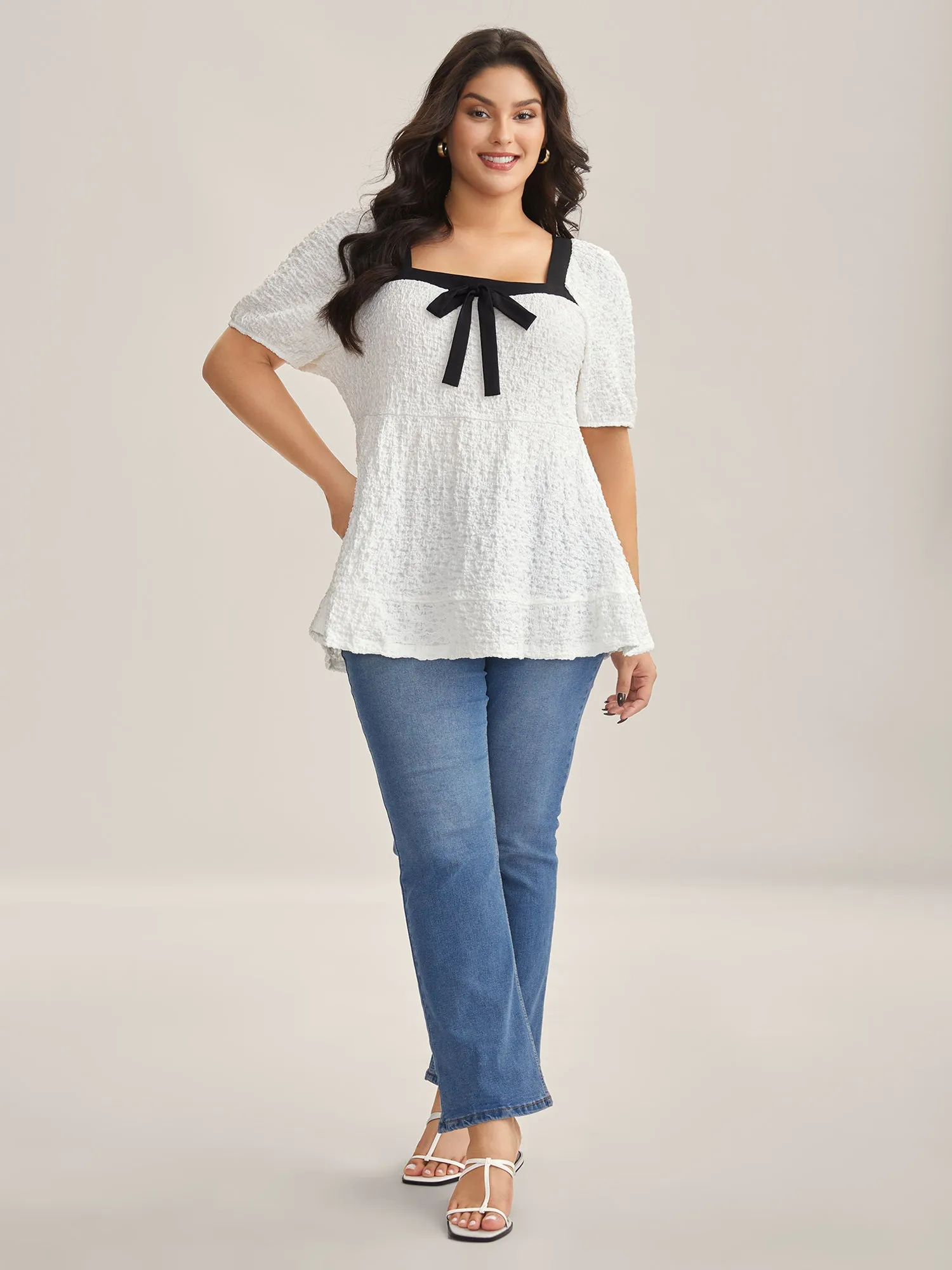 Textured Bow-Tie Color Contrast Top sold by Bloomchic product image thumbnail 4