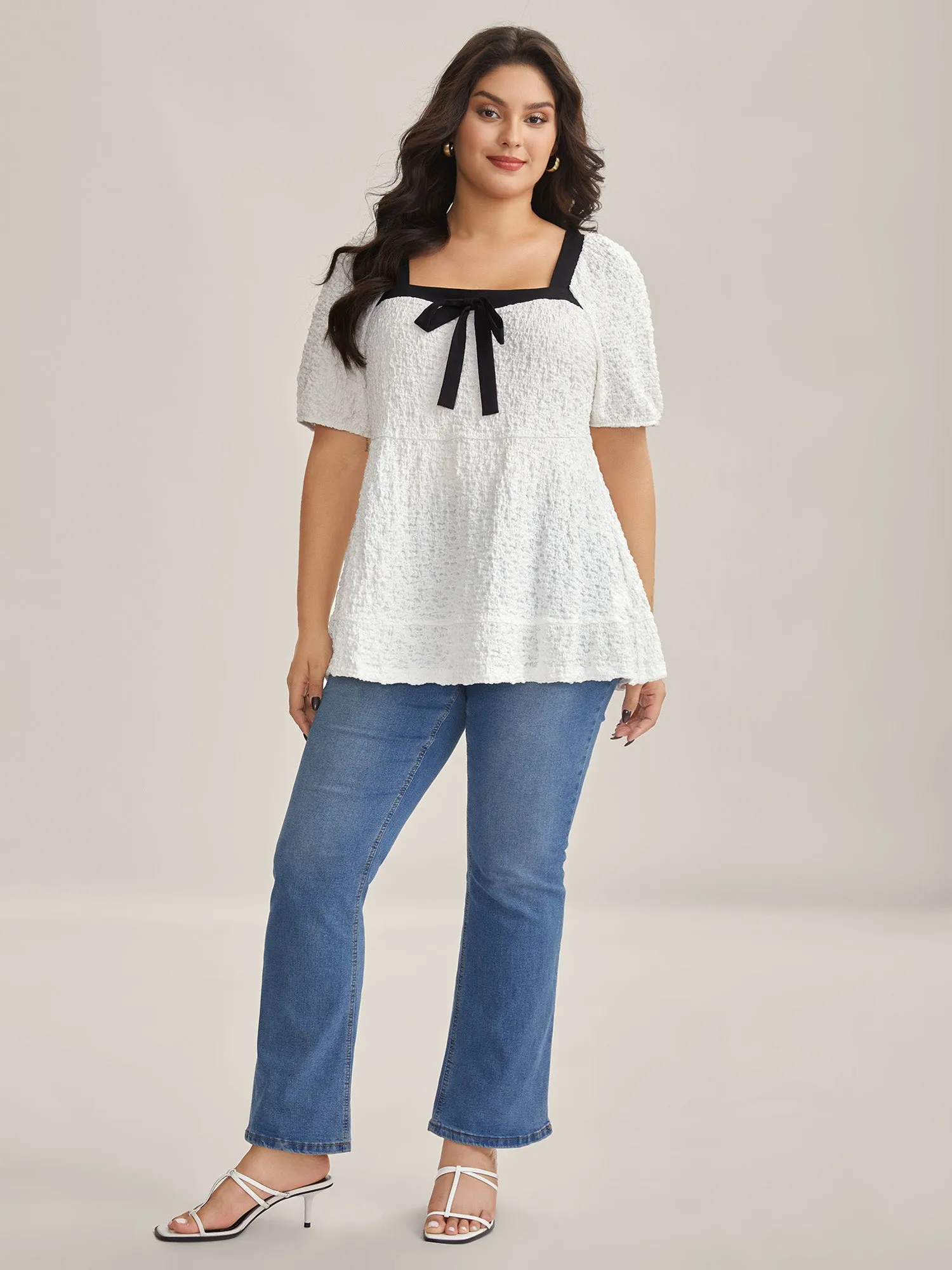 Textured Bow-Tie Color Contrast Top sold by Bloomchic product image thumbnail 3