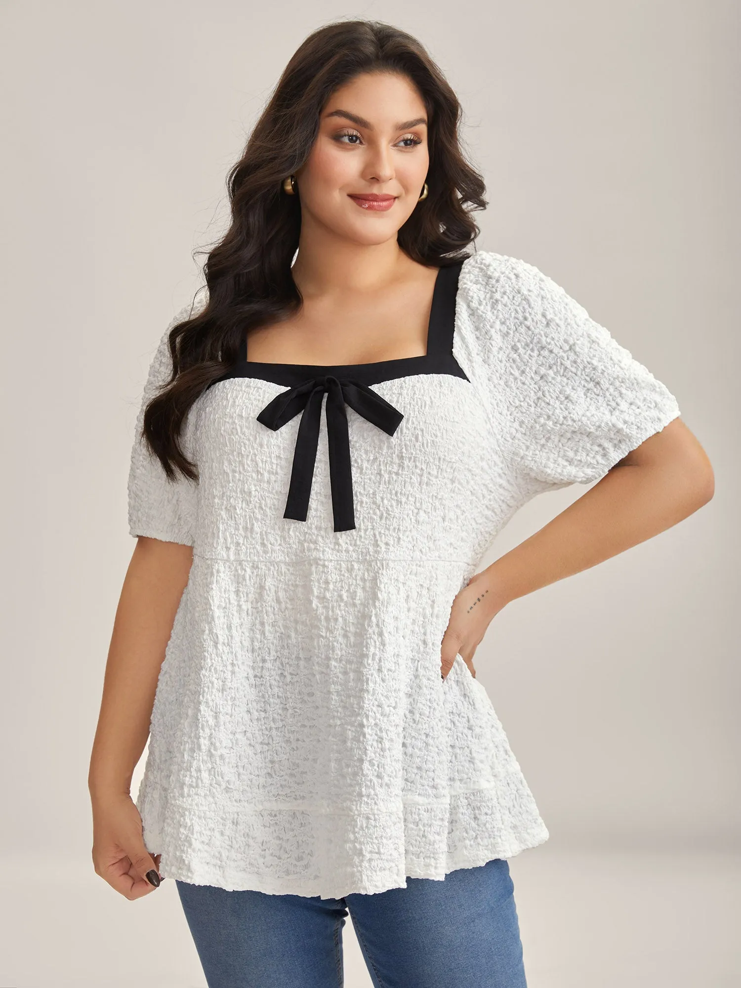 Textured Bow-Tie Color Contrast Top sold by Bloomchic product image thumbnail 2