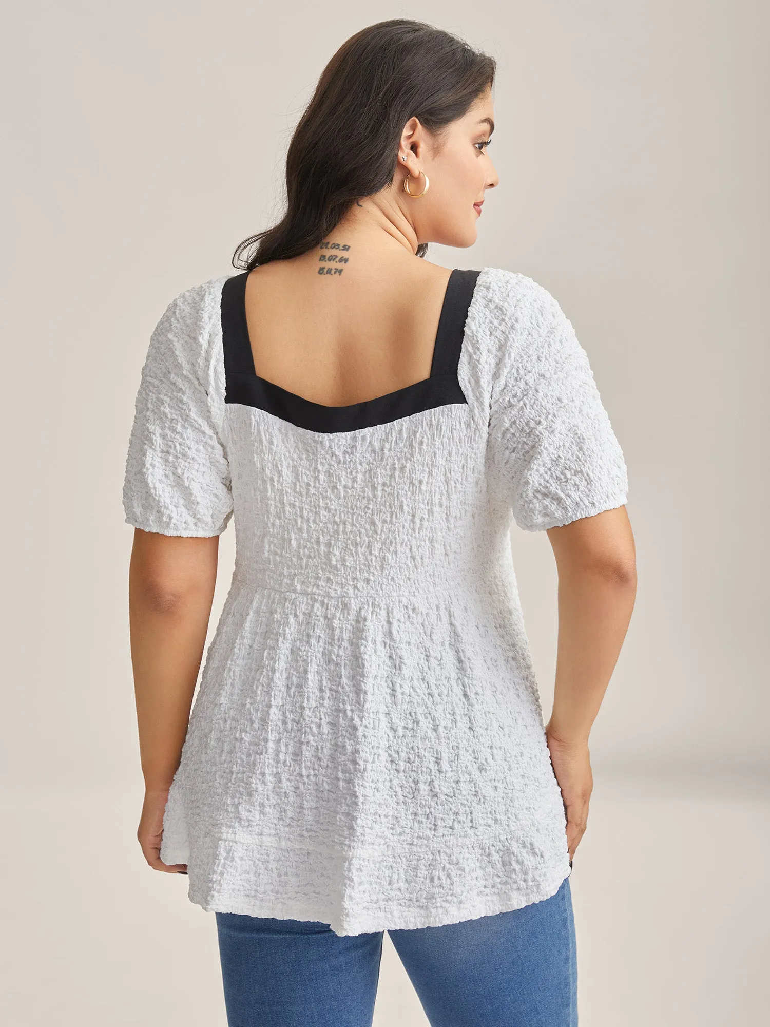 Textured Bow-Tie Color Contrast Top sold by Bloomchic product image thumbnail 5