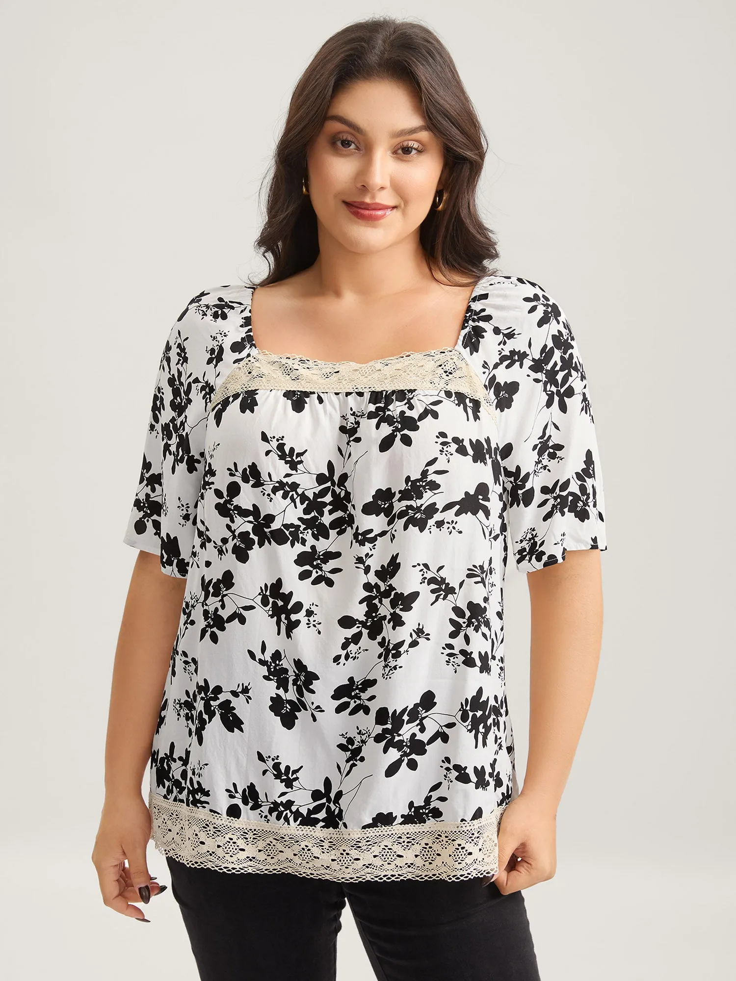 Silhouette Floral Lace Detail Blouse sold by Bloomchic