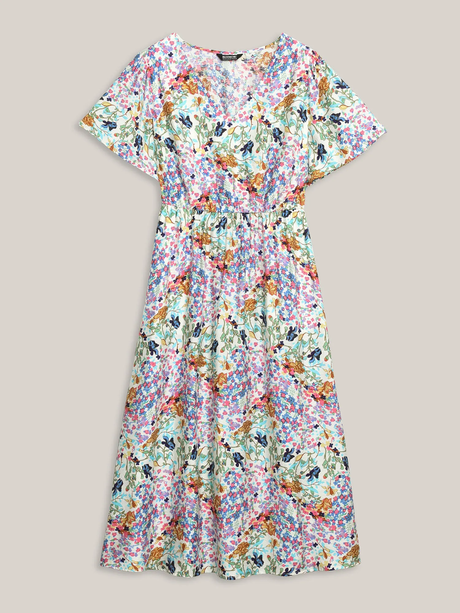Floral Print Cinched-Waist Pockets Midi Dress sold by Bloomchic product image thumbnail 5