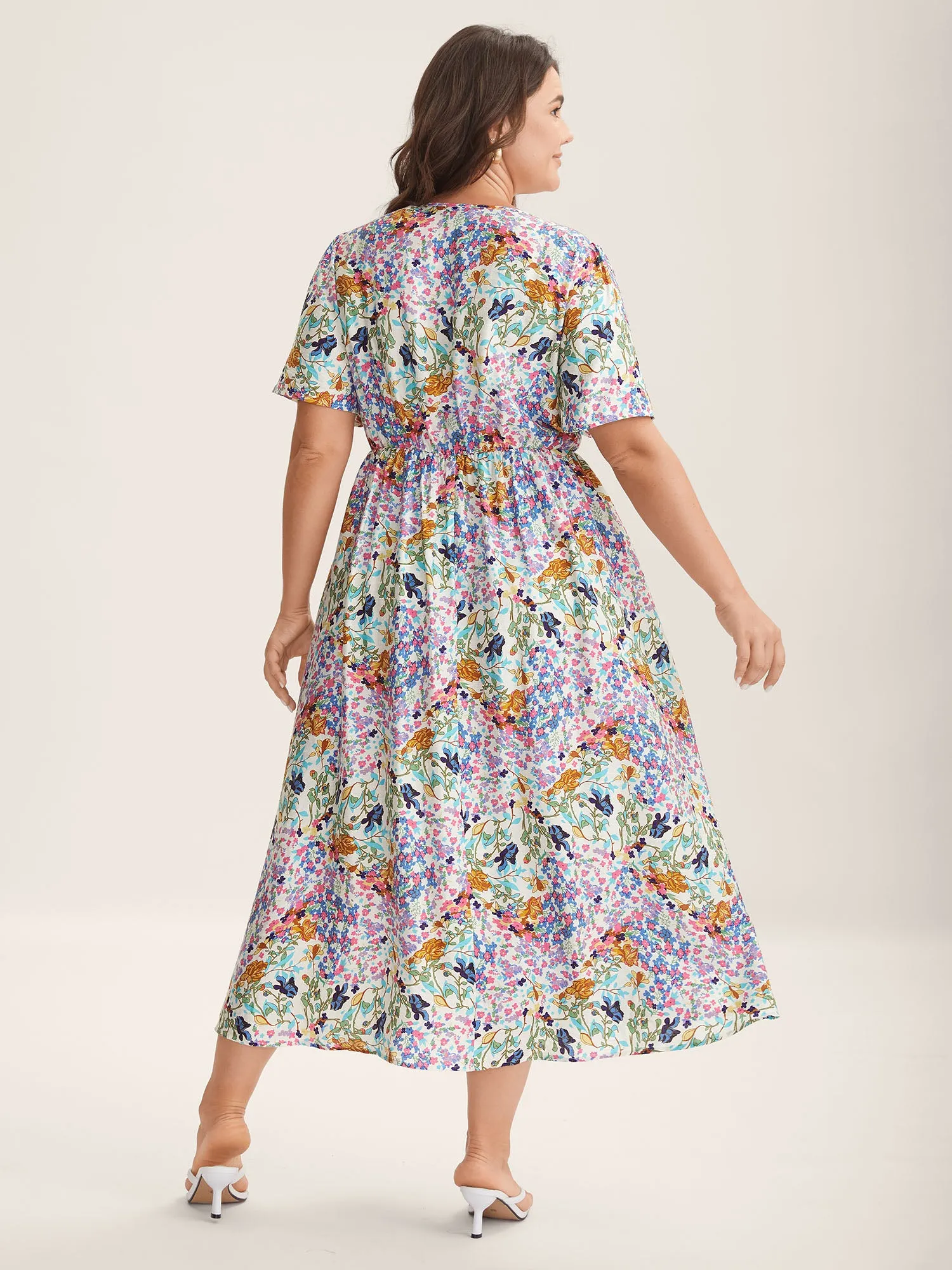 Floral Print Cinched-Waist Pockets Midi Dress sold by Bloomchic product image thumbnail 4