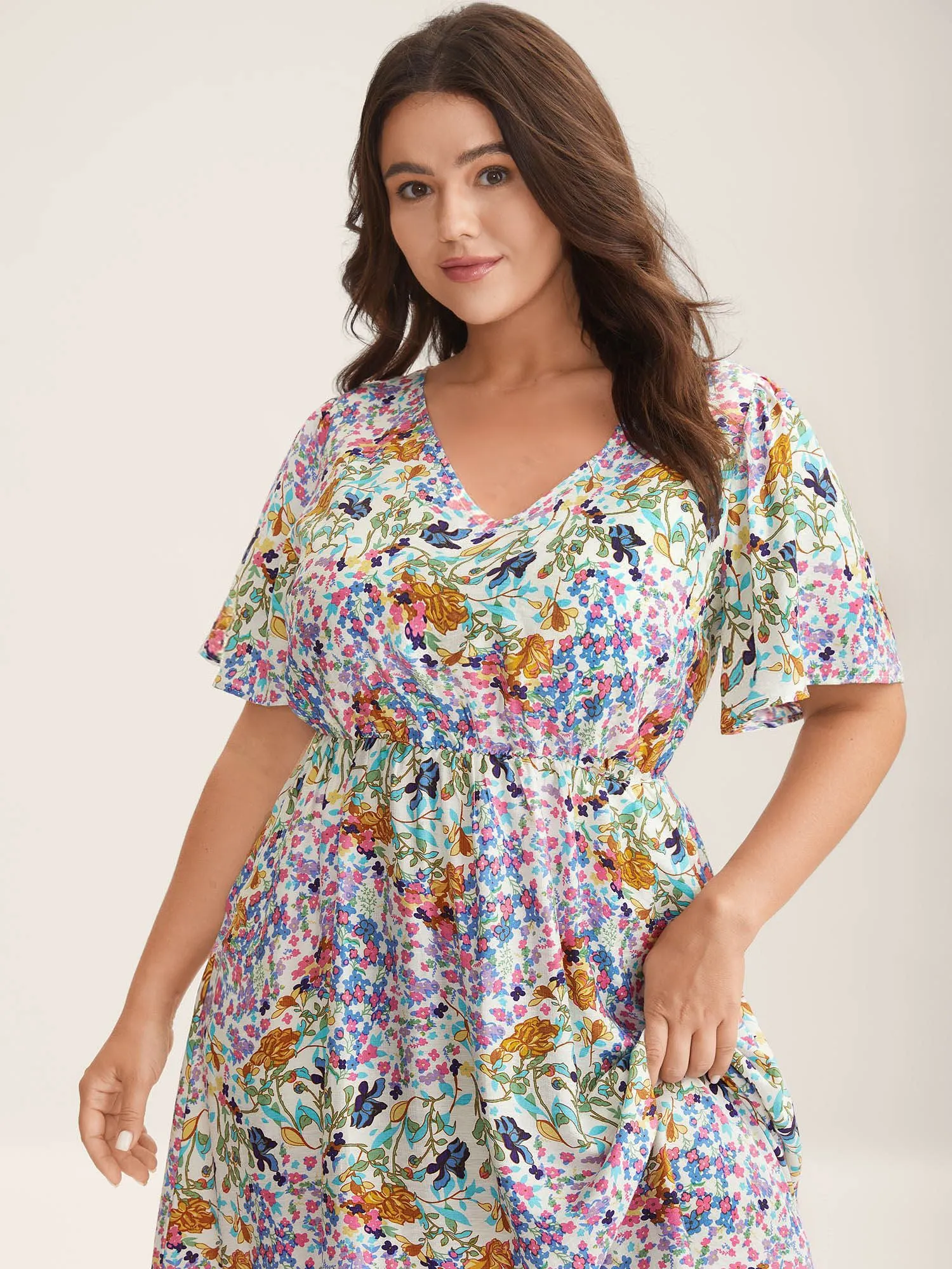 Floral Print Cinched-Waist Pockets Midi Dress sold by Bloomchic