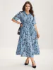 Floral Print Collar Belted Midi Dress sold by Bloomchic