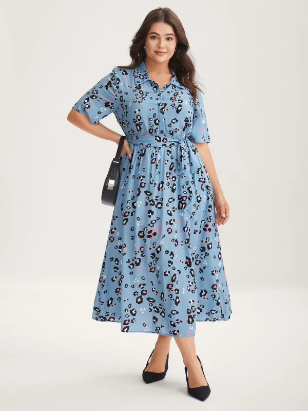 Floral Print Collar Belted Midi Dress sold by Bloomchic