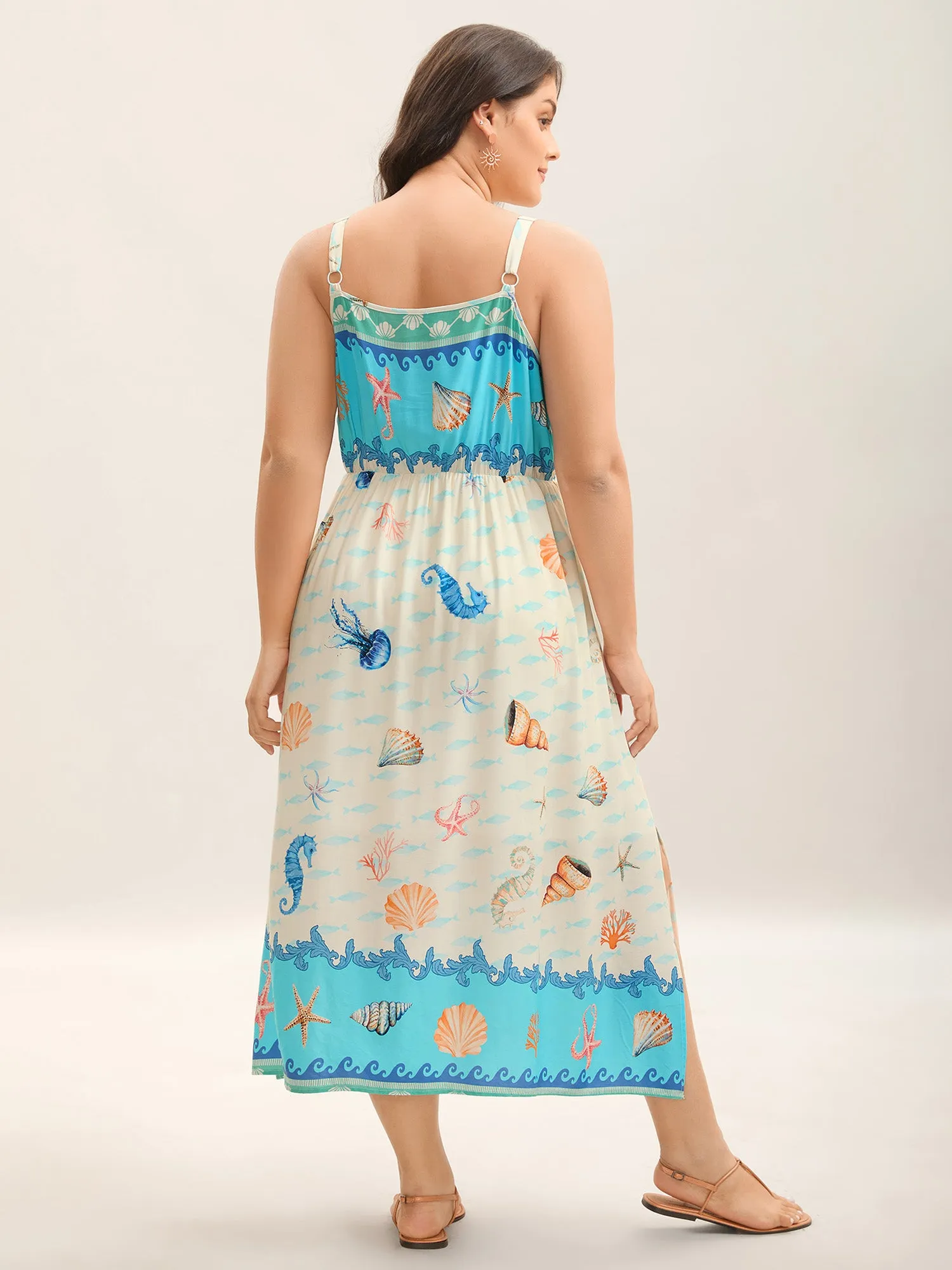 Oceanic Print Slit Sleeveless Midi Dress sold by Bloomchic product image thumbnail 4