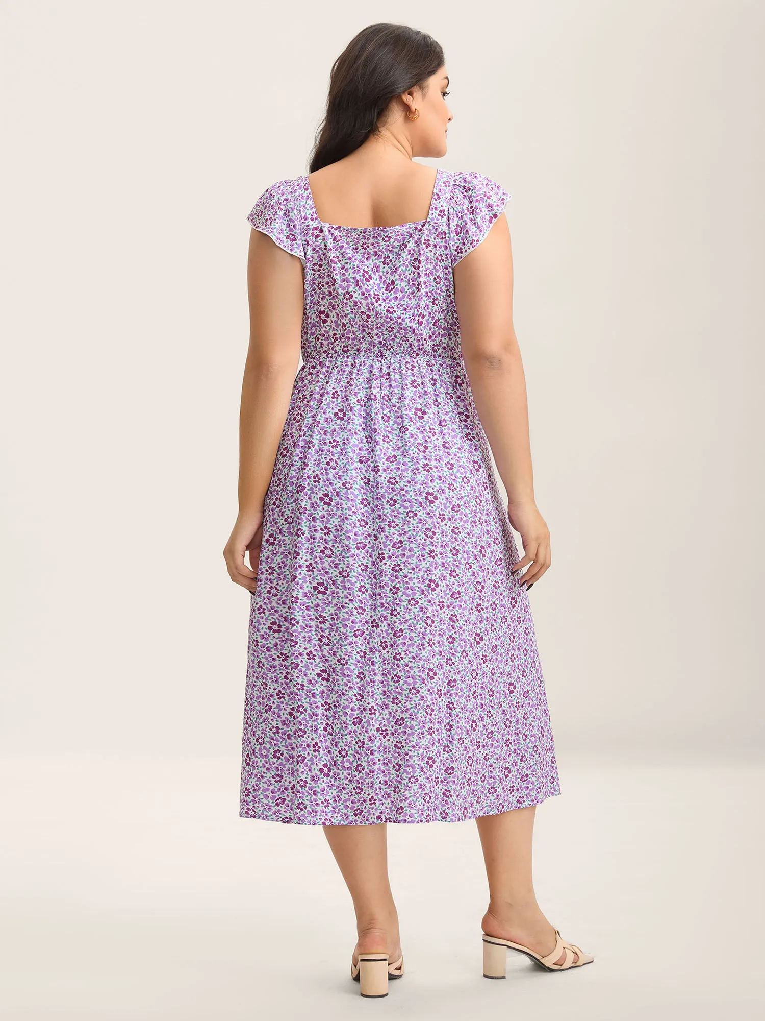 Soft Floral Print Pockets Ruffled Midi Dress sold by Bloomchic product image thumbnail 4