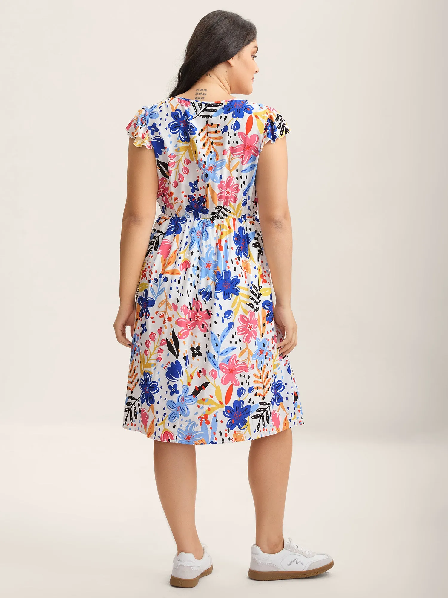 Rayon Fun Floral Print Ruffled Sleeve Midi Dress sold by Bloomchic product image thumbnail 4