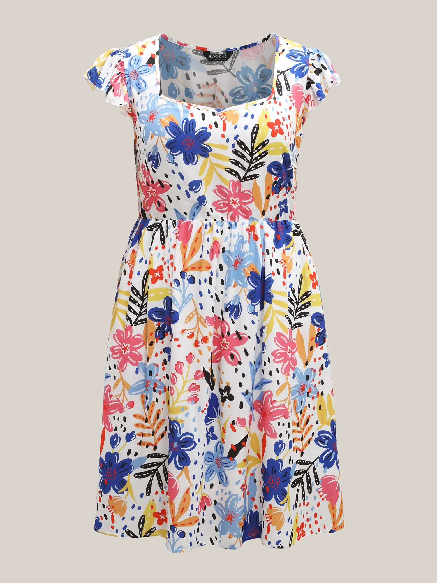Rayon Fun Floral Print Ruffled Sleeve Midi Dress sold by Bloomchic product image thumbnail 5