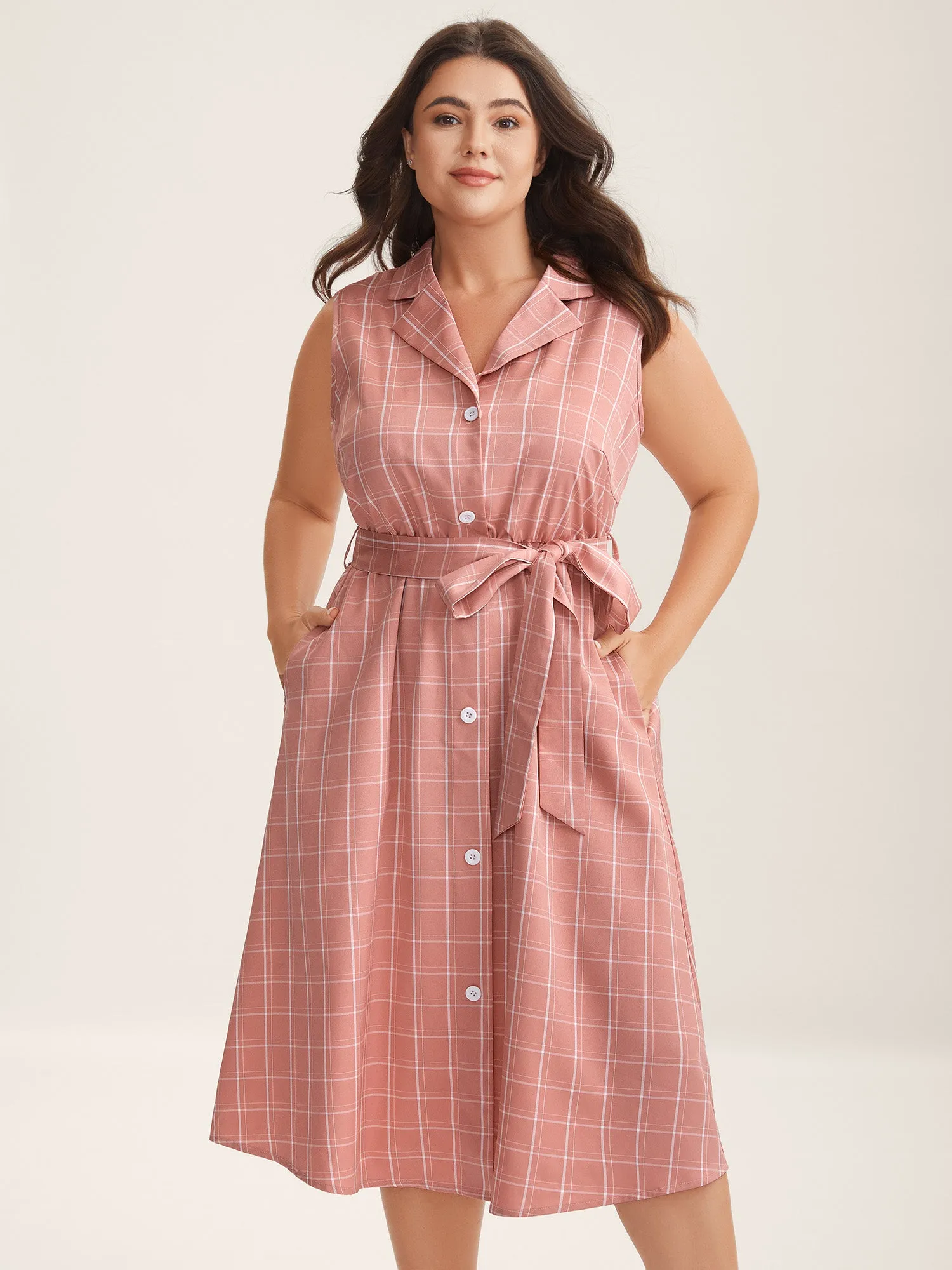 Plaid Belted Pockets Shirt Dress sold by Bloomchic