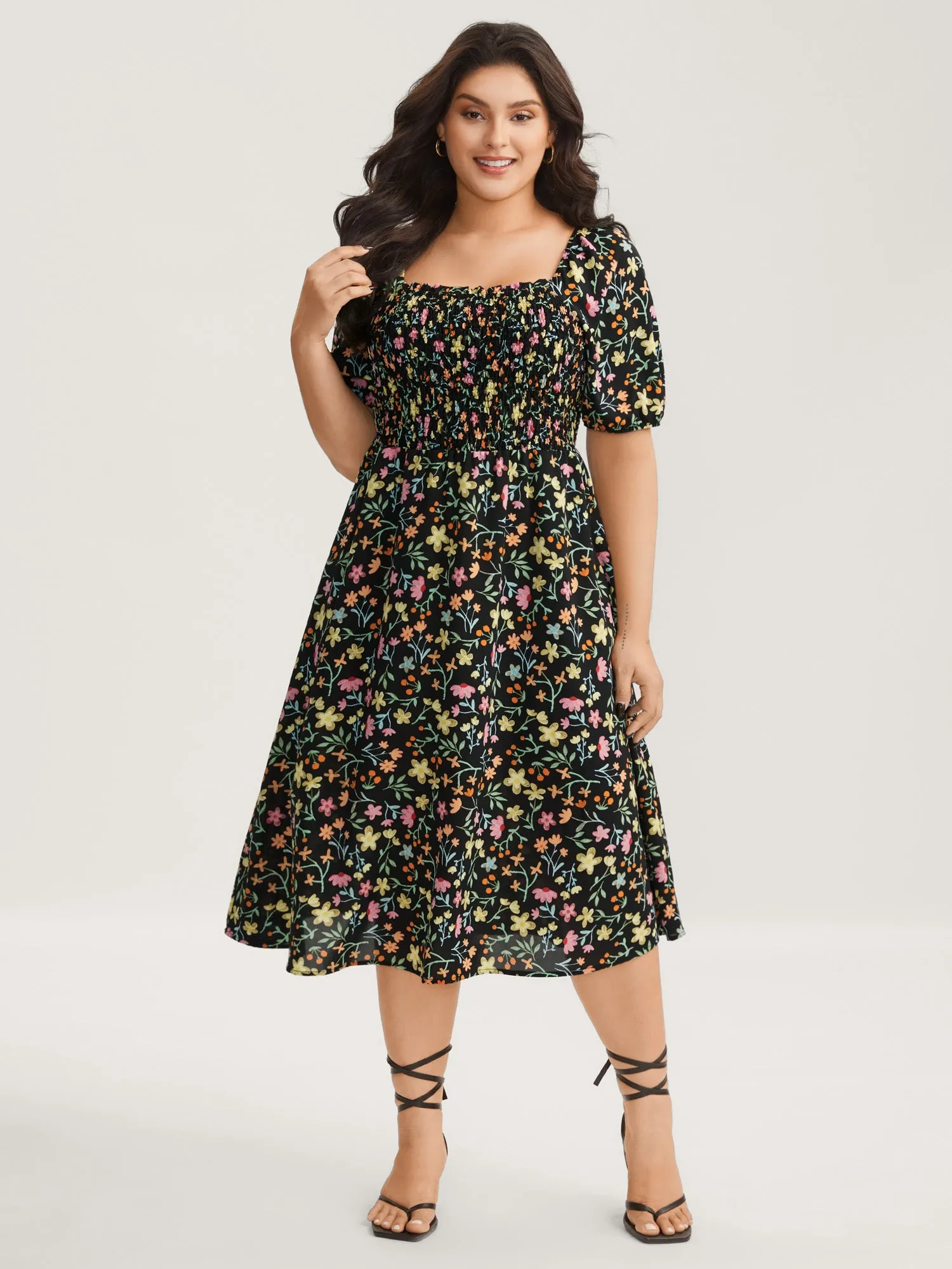 Floral Print Shirred Pockets Midi Dress sold by Bloomchic product image thumbnail 3
