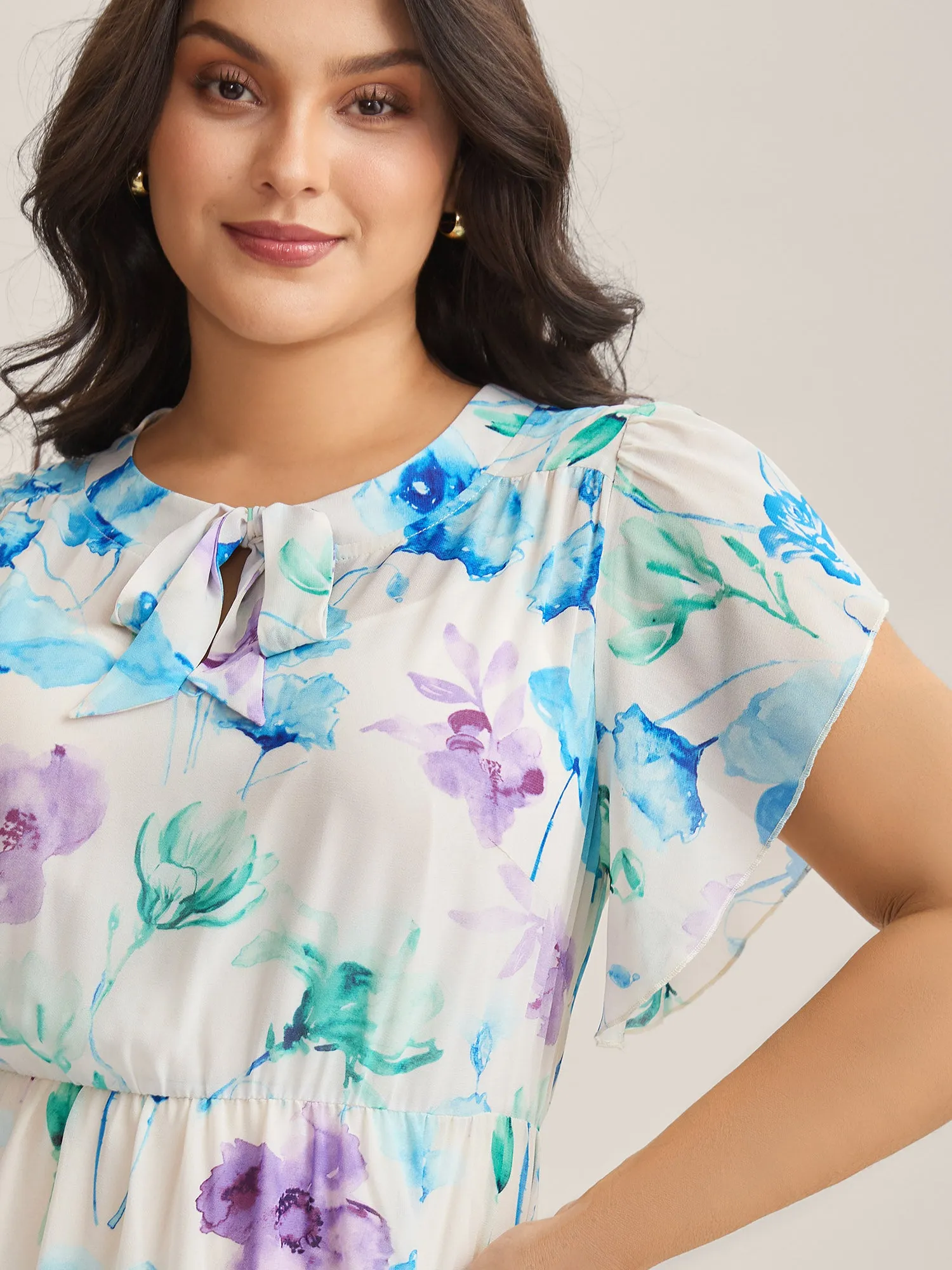 Breezy Floral Stretchy Waist Sheer Midi Dress sold by Bloomchic product image thumbnail 2