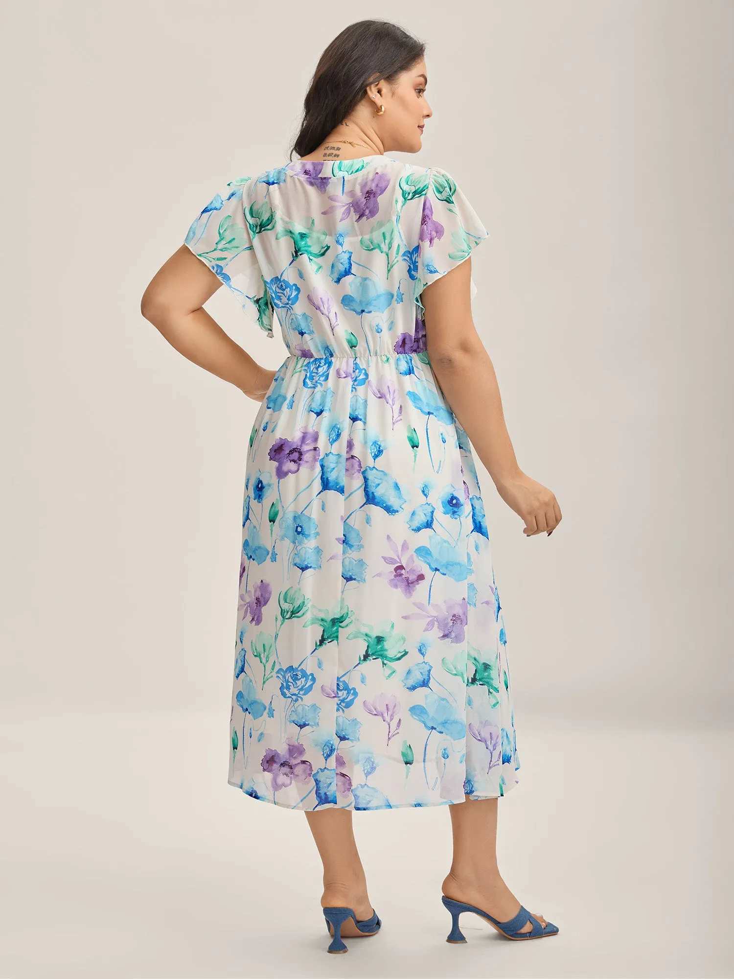 Breezy Floral Stretchy Waist Sheer Midi Dress sold by Bloomchic product image thumbnail 4