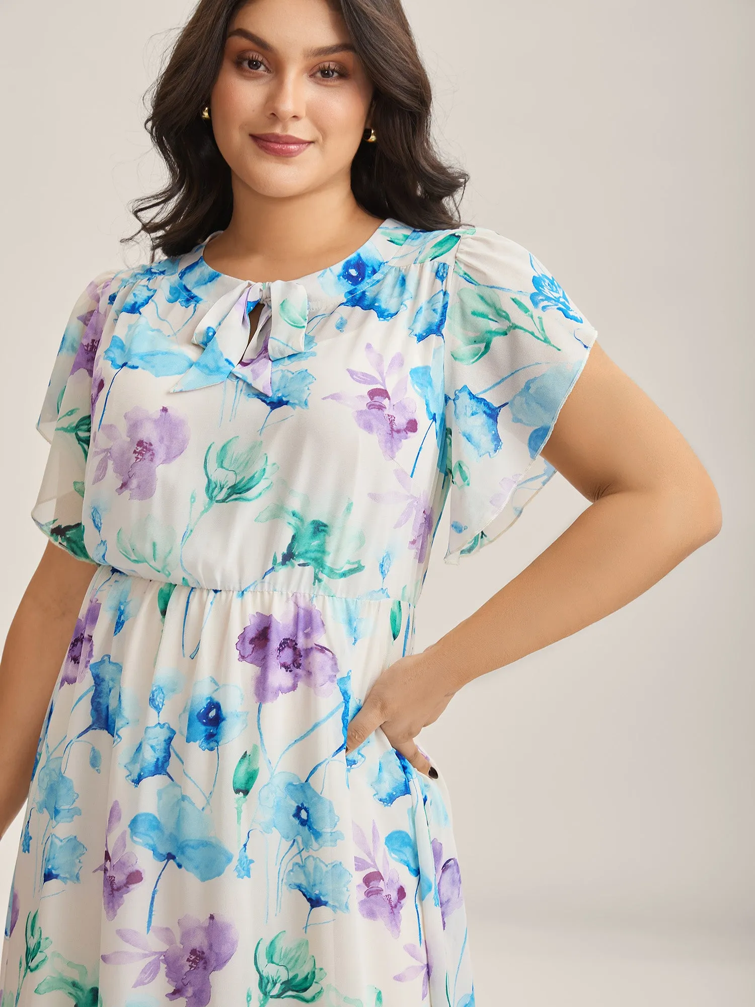 Breezy Floral Stretchy Waist Sheer Midi Dress sold by Bloomchic product image thumbnail 3