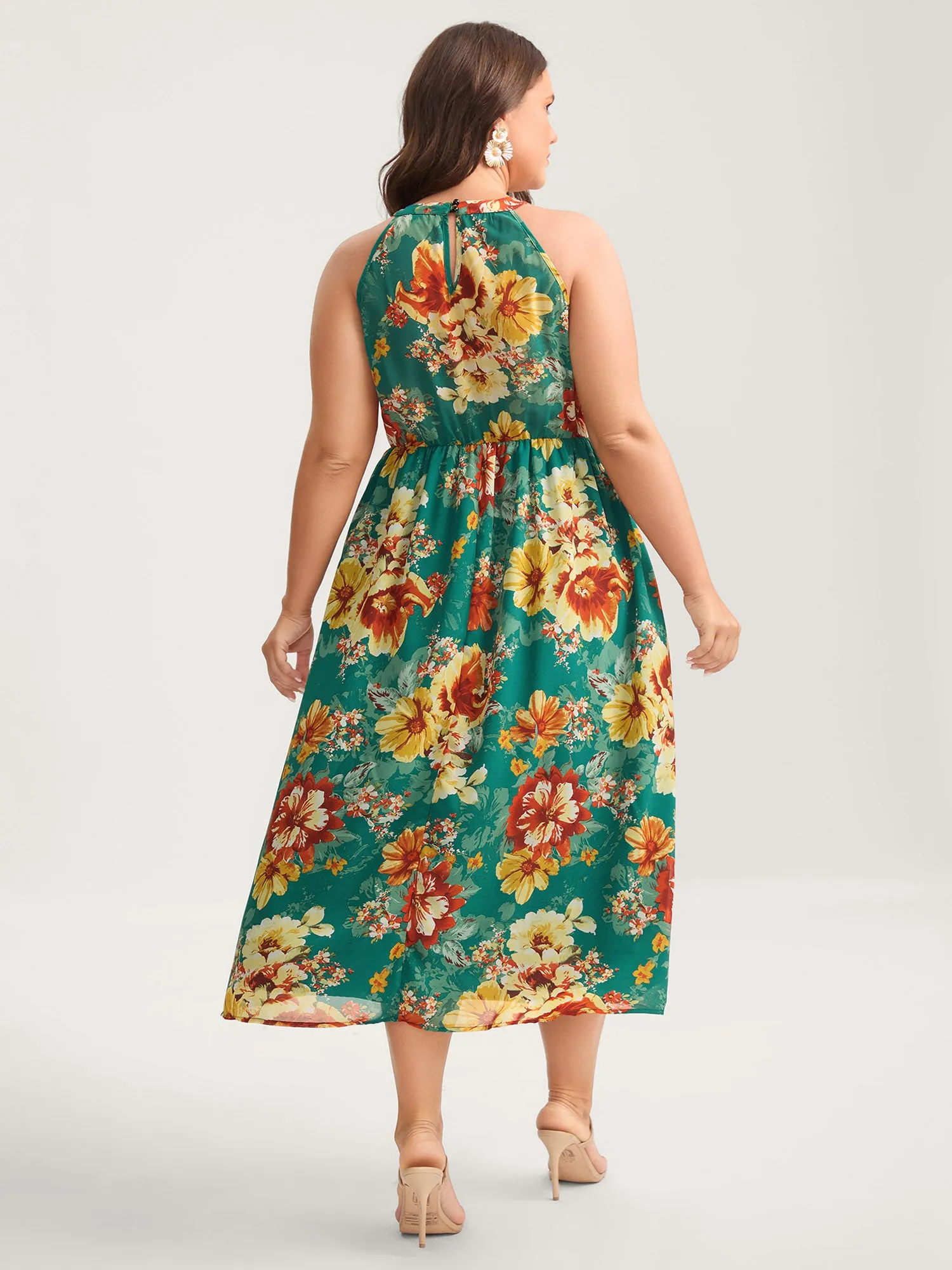 Large Floral Print Stretchy-Waist Midi Dress sold by Bloomchic product image thumbnail 4
