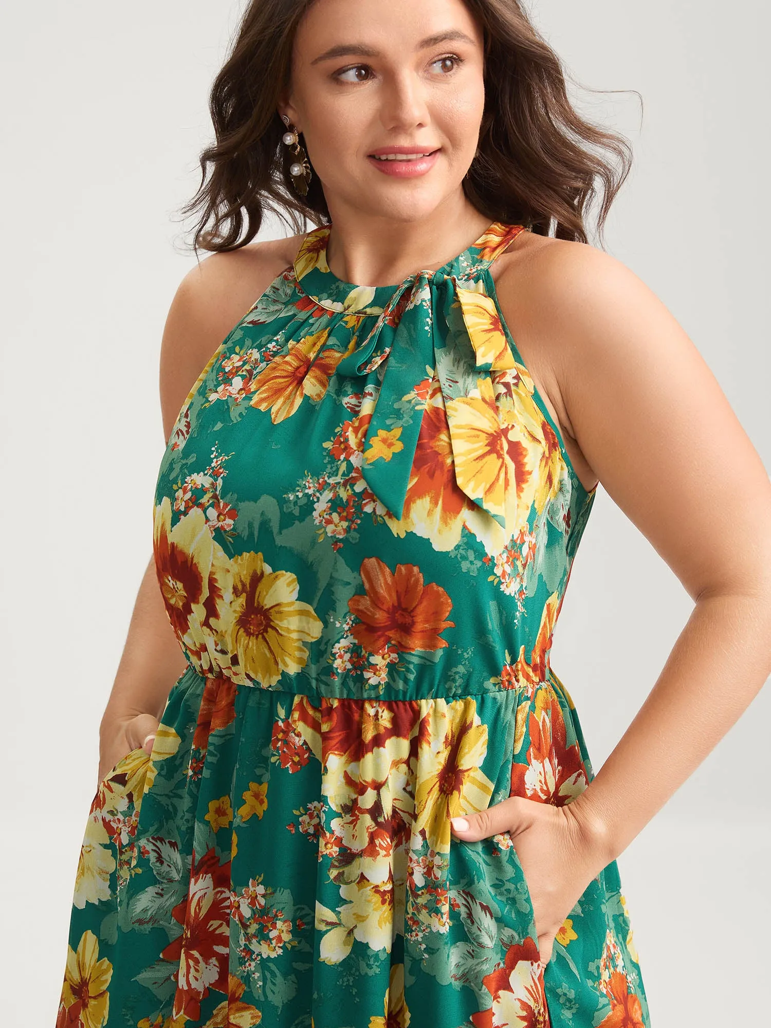 Large Floral Print Stretchy-Waist Midi Dress sold by Bloomchic product image thumbnail 2