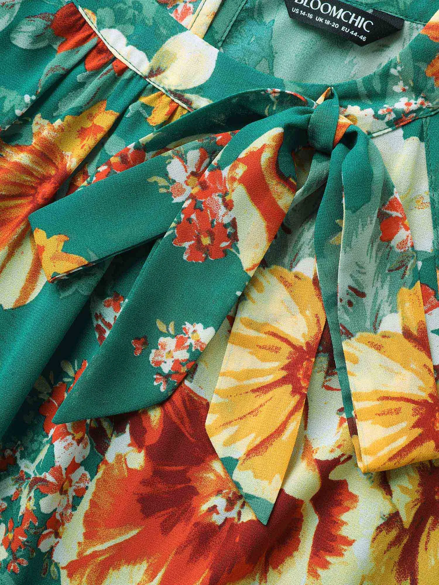 Large Floral Print Stretchy-Waist Midi Dress sold by Bloomchic product image thumbnail 5