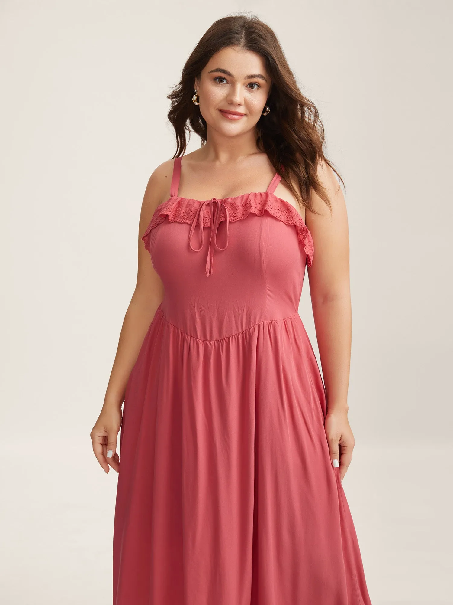 Rayon Lace Stretchy-Waist Midi Dress sold by Bloomchic