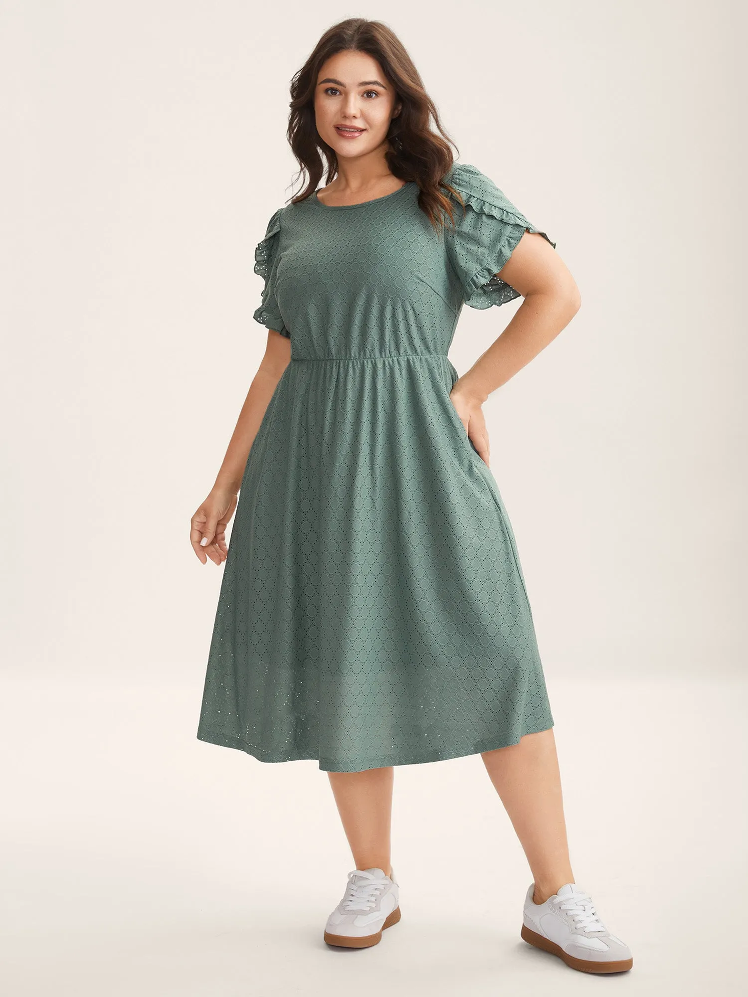 Textured Petal Sleeve Pockets Midi Dress sold by Bloomchic product image thumbnail 3