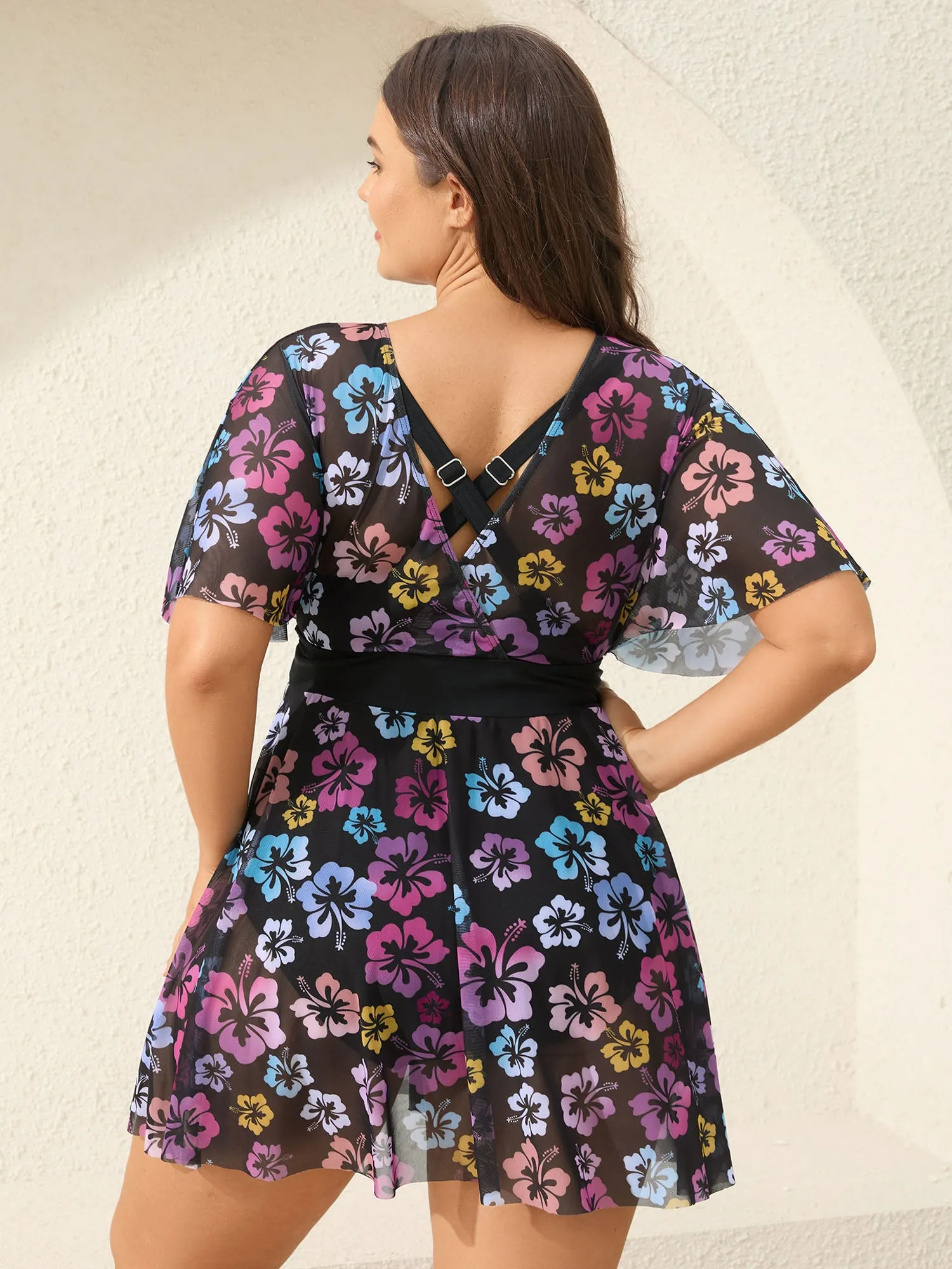 Floral Mesh Layered Surplice Swim Dress sold by Bloomchic product image thumbnail 5