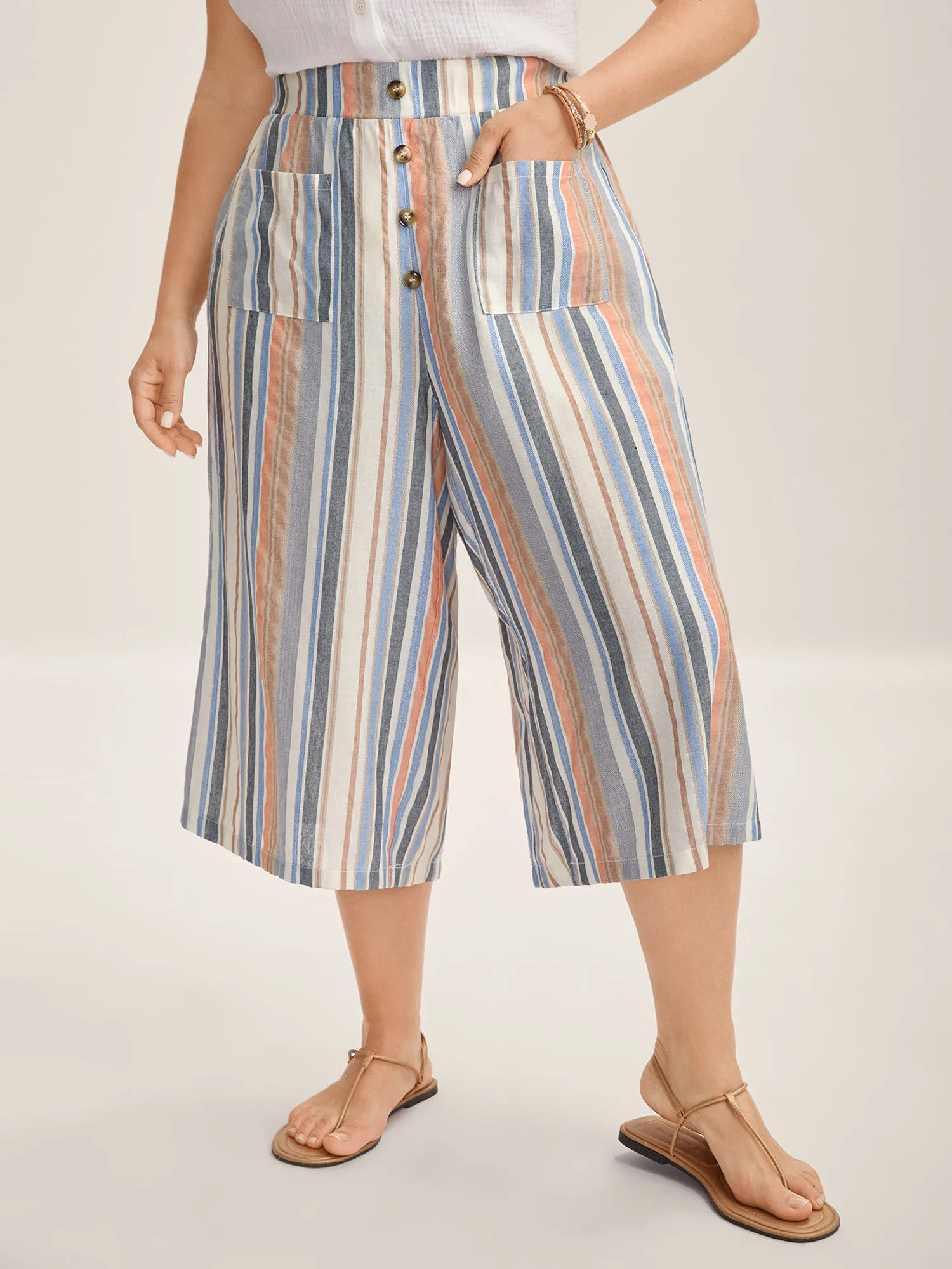 Soft Stripes Button Wide-Leg Pants sold by Bloomchic product image thumbnail 2
