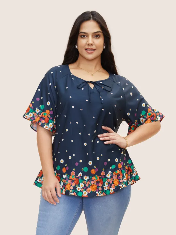 Boho Print Ruffles Tie Knot Blouse sold by Bloomchic