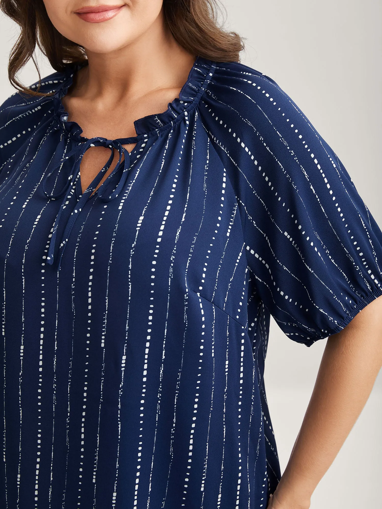 Textured Notched Collar Tie Puffy Blouse sold by Bloomchic product image thumbnail 2