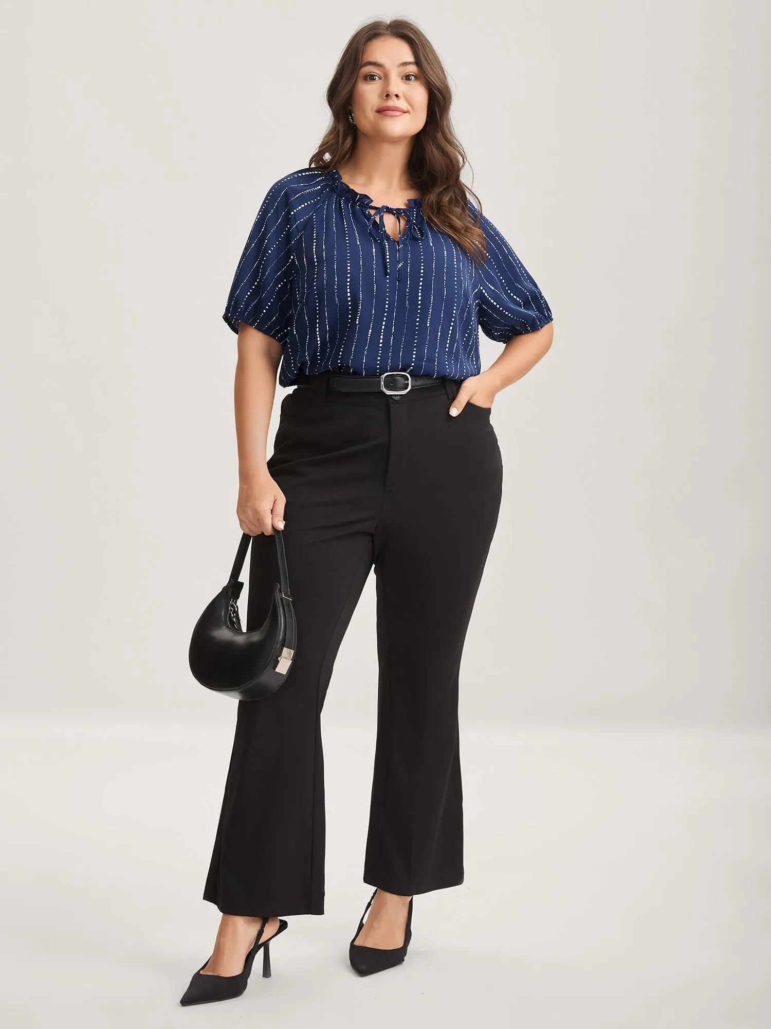 Textured Notched Collar Tie Puffy Blouse sold by Bloomchic product image thumbnail 3