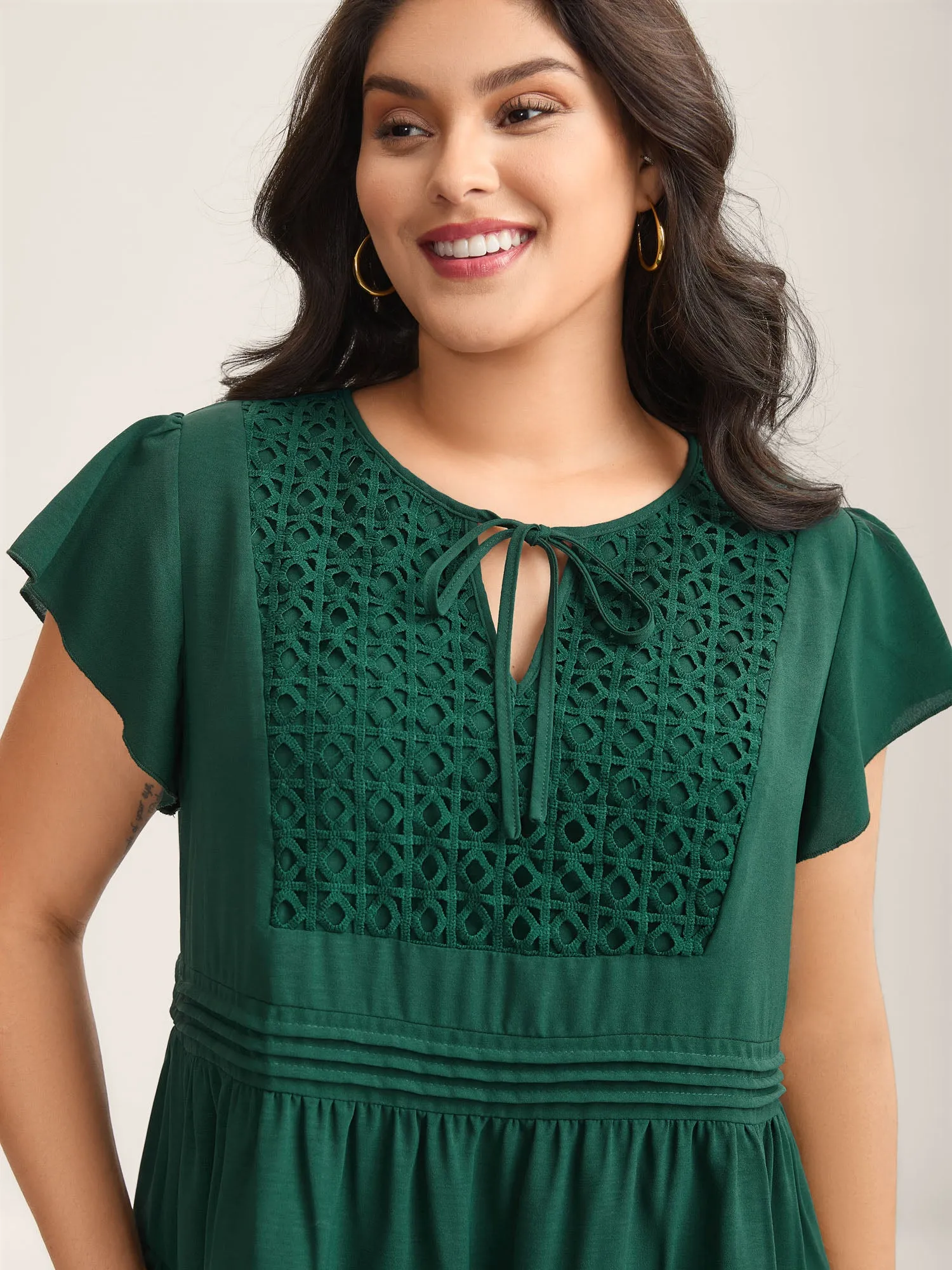 Textured Lace Tiered Solid Blouse sold by Bloomchic