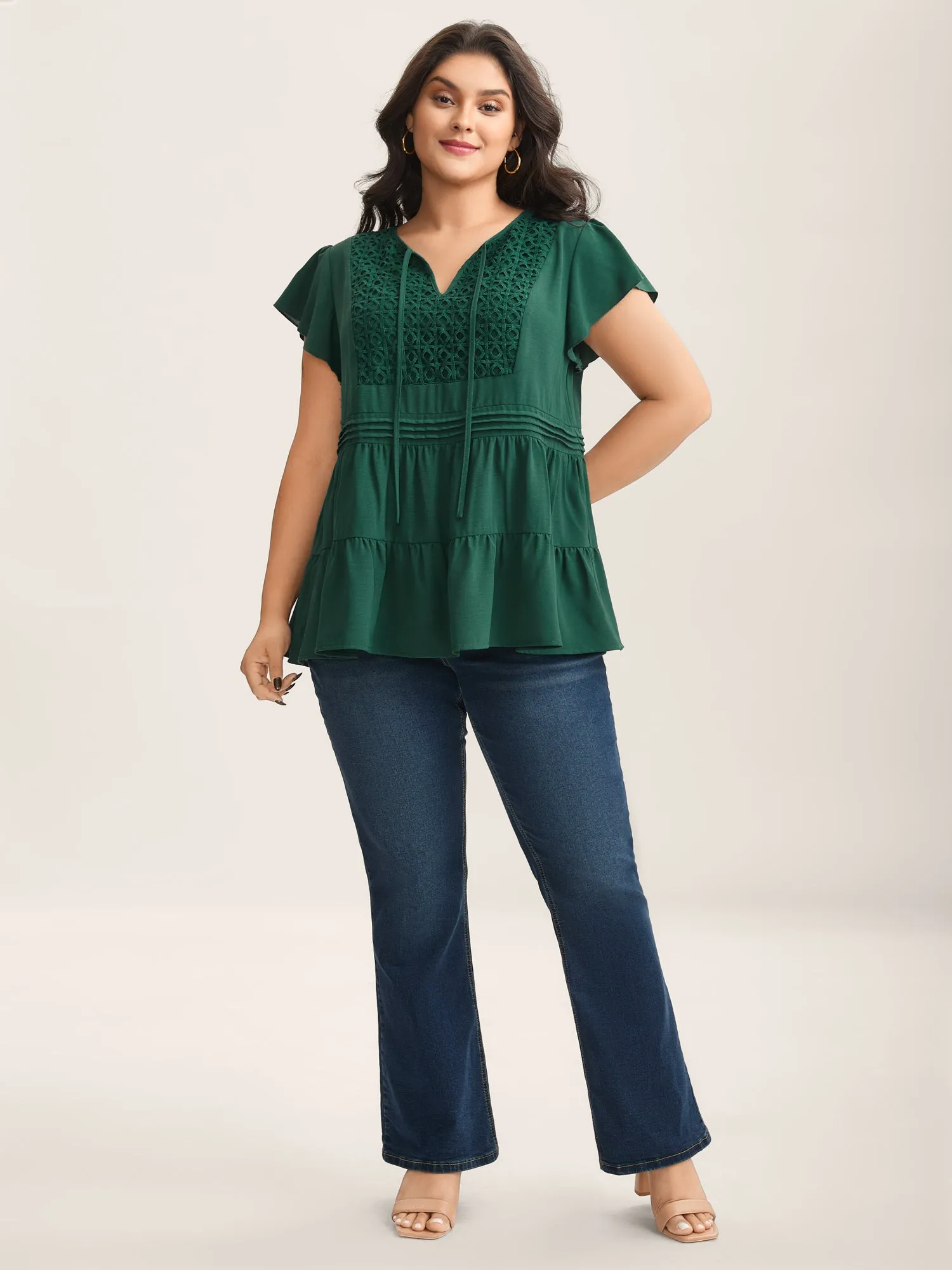 Textured Lace Tiered Solid Blouse sold by Bloomchic product image thumbnail 3