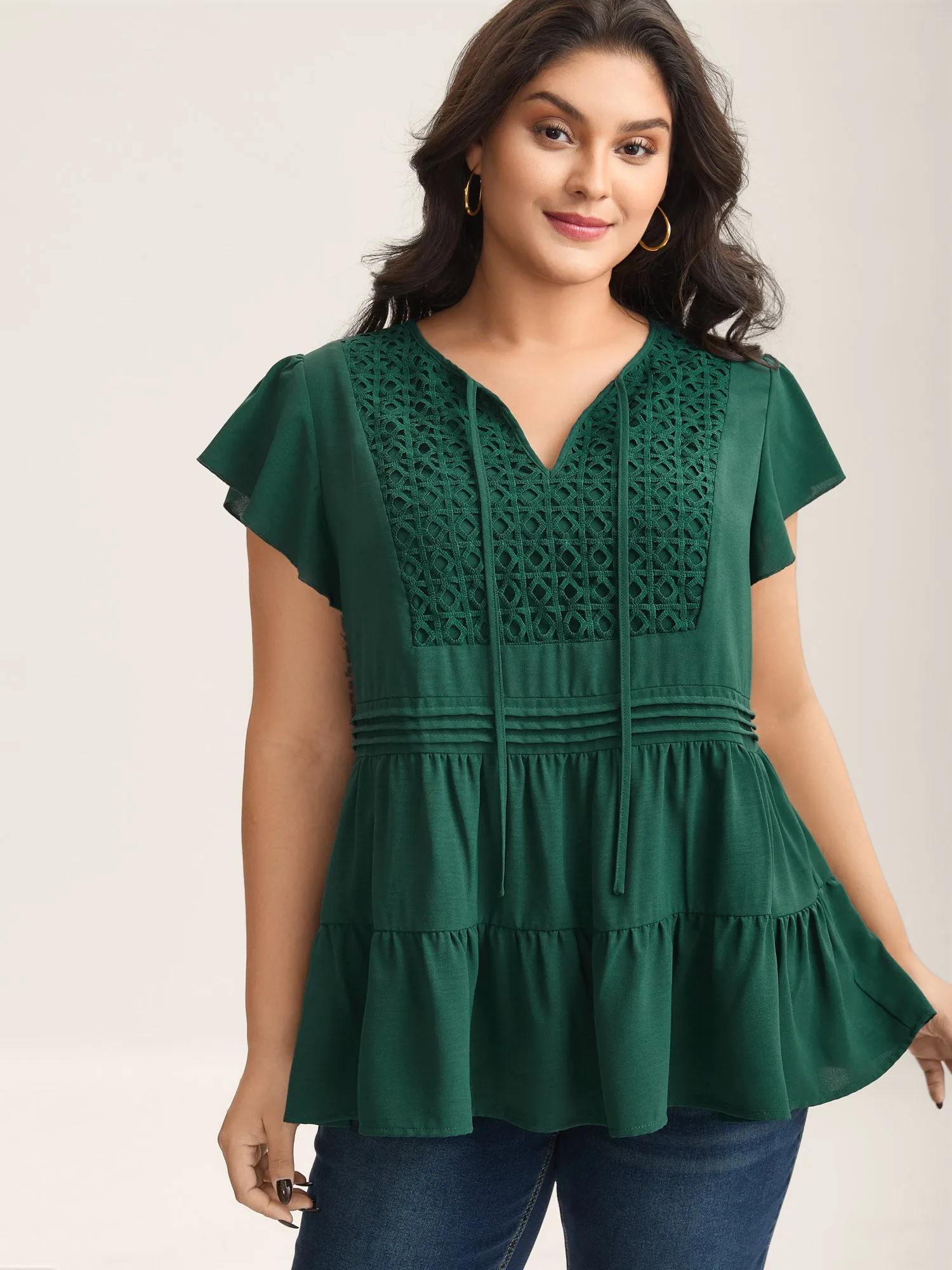 Textured Lace Tiered Solid Blouse sold by Bloomchic product image thumbnail 2