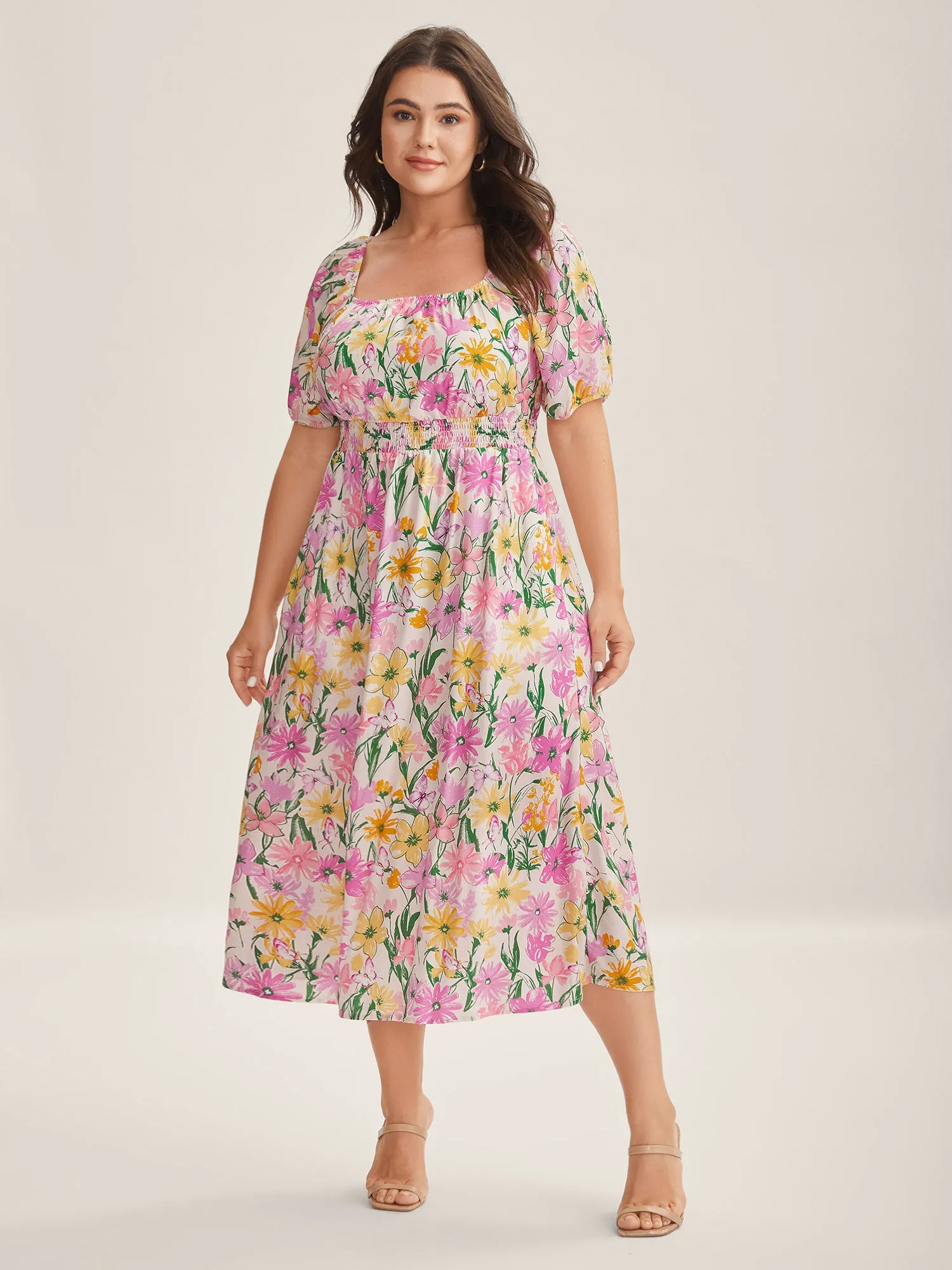 Sweet Floral Print Square Neck Midi Dress sold by Bloomchic product image thumbnail 3