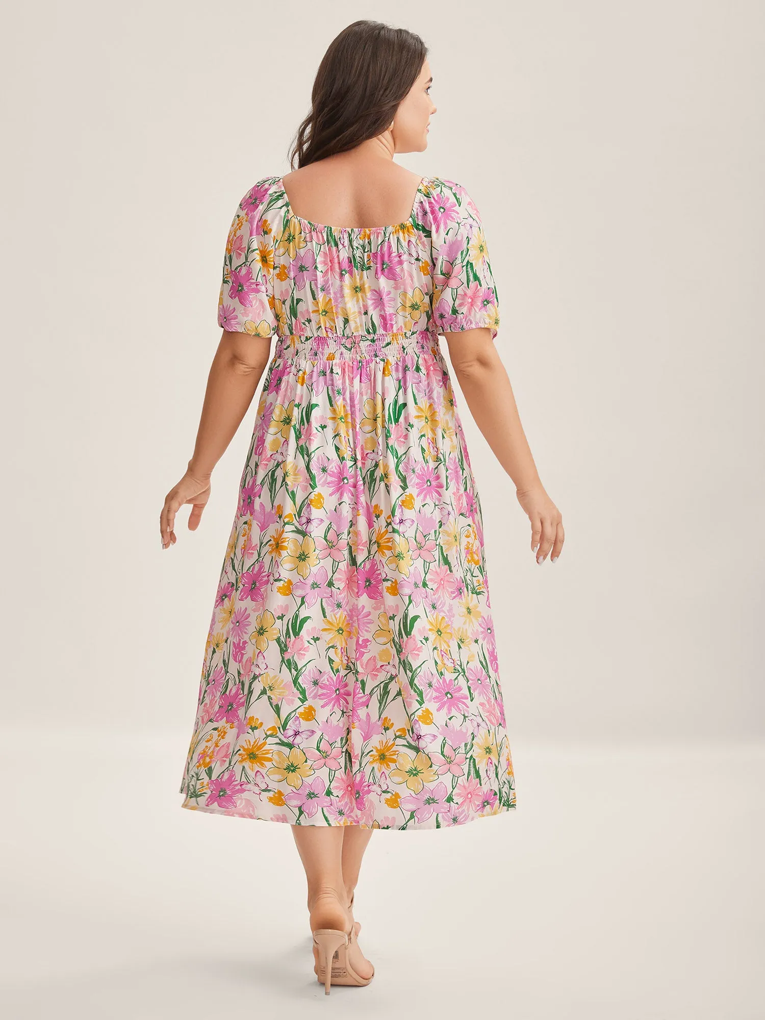 Sweet Floral Print Square Neck Midi Dress sold by Bloomchic product image thumbnail 4