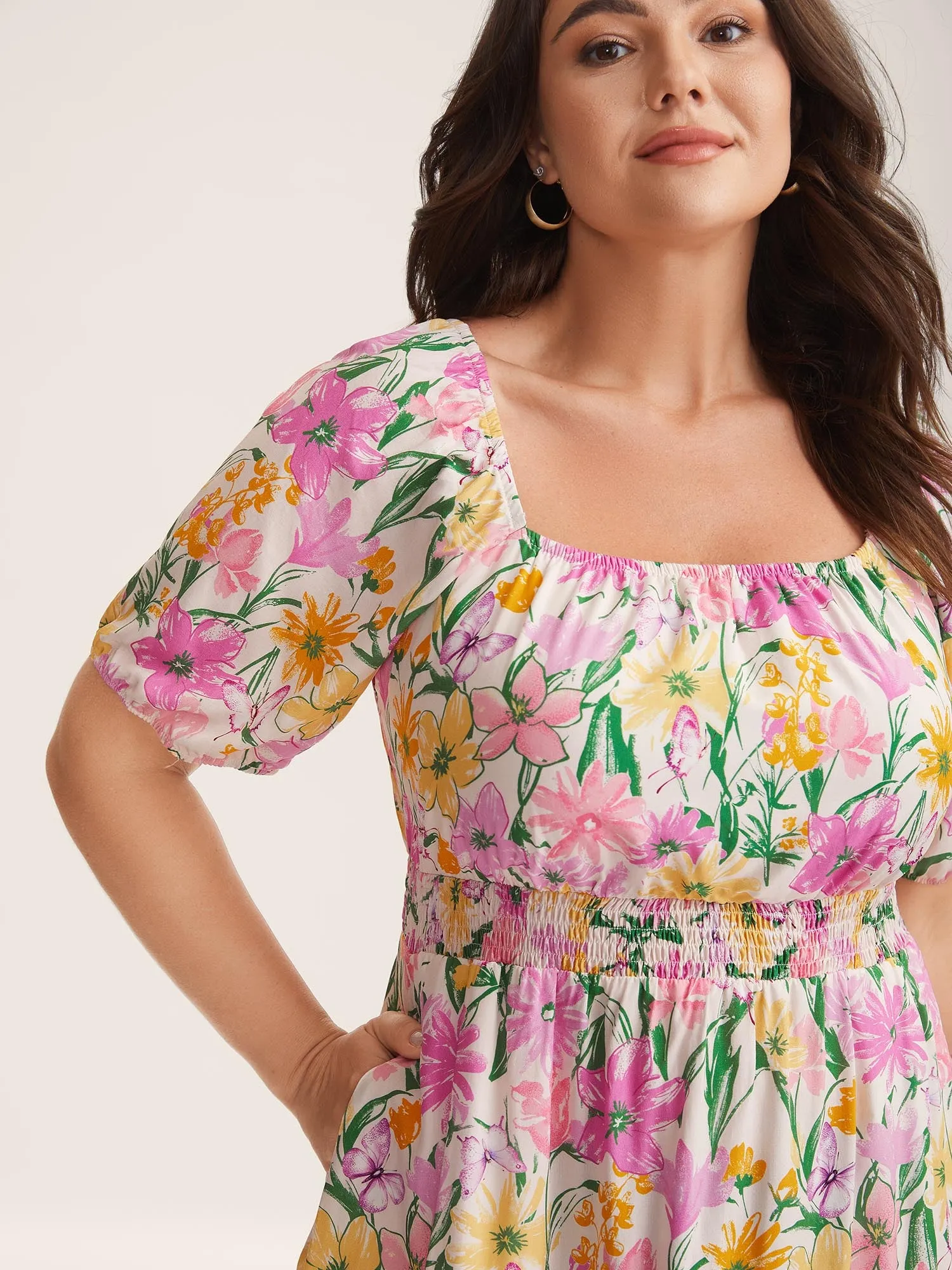 Sweet Floral Print Square Neck Midi Dress sold by Bloomchic product image thumbnail 2