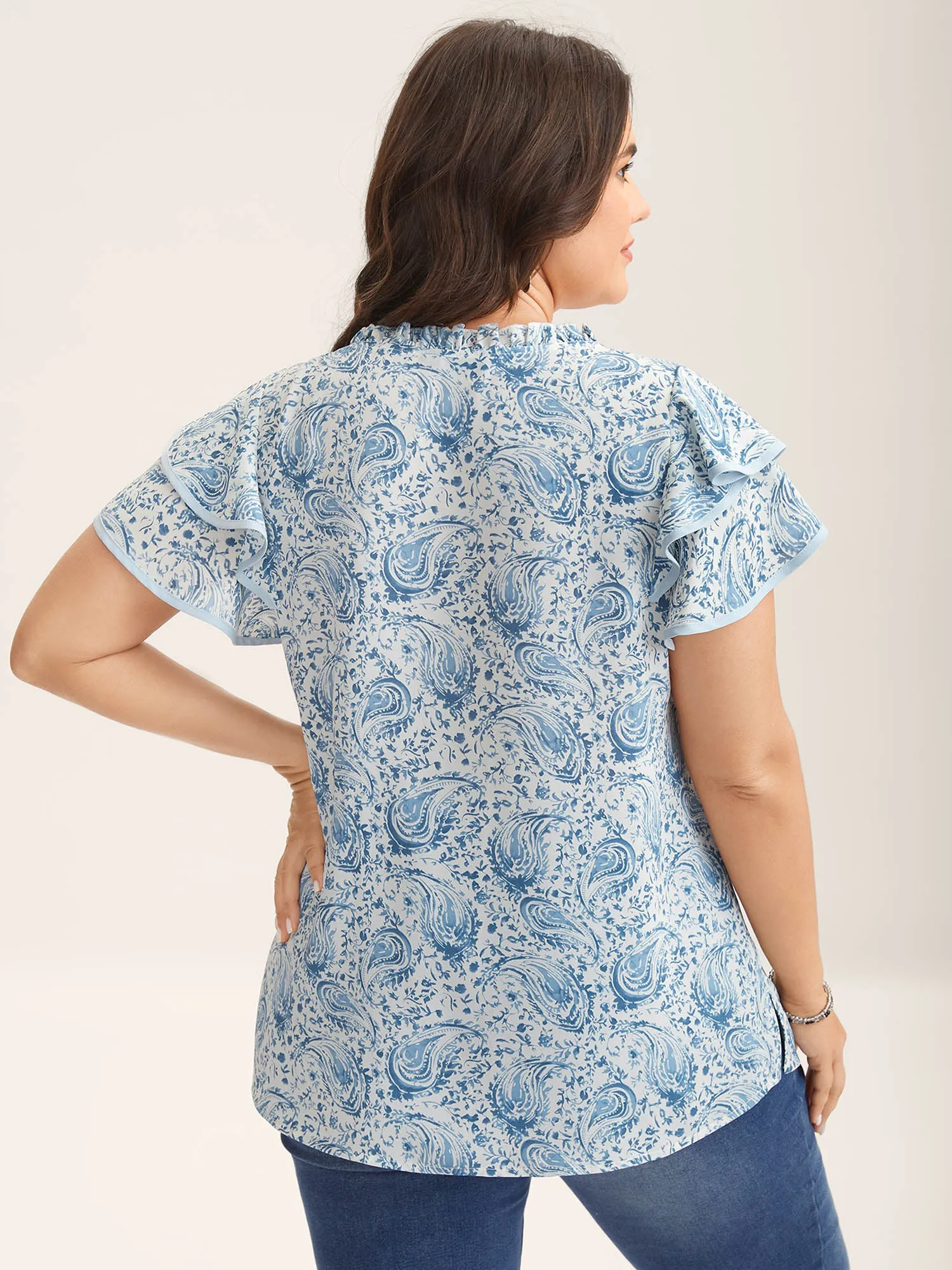 Paisley Print Ruffled Layered Sleeve Blouse sold by Bloomchic product image thumbnail 4