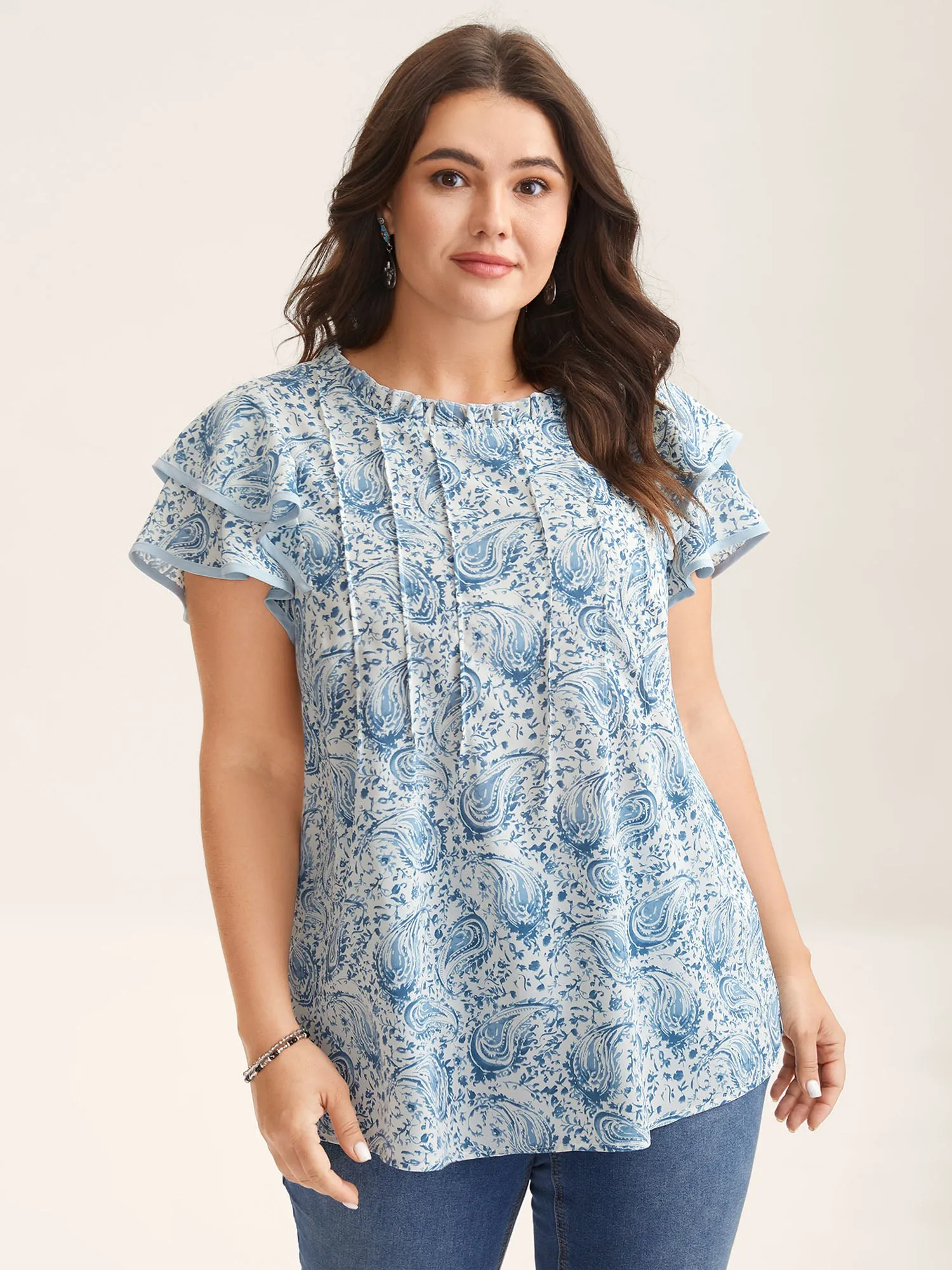 Paisley Print Ruffled Layered Sleeve Blouse sold by Bloomchic product image thumbnail 2