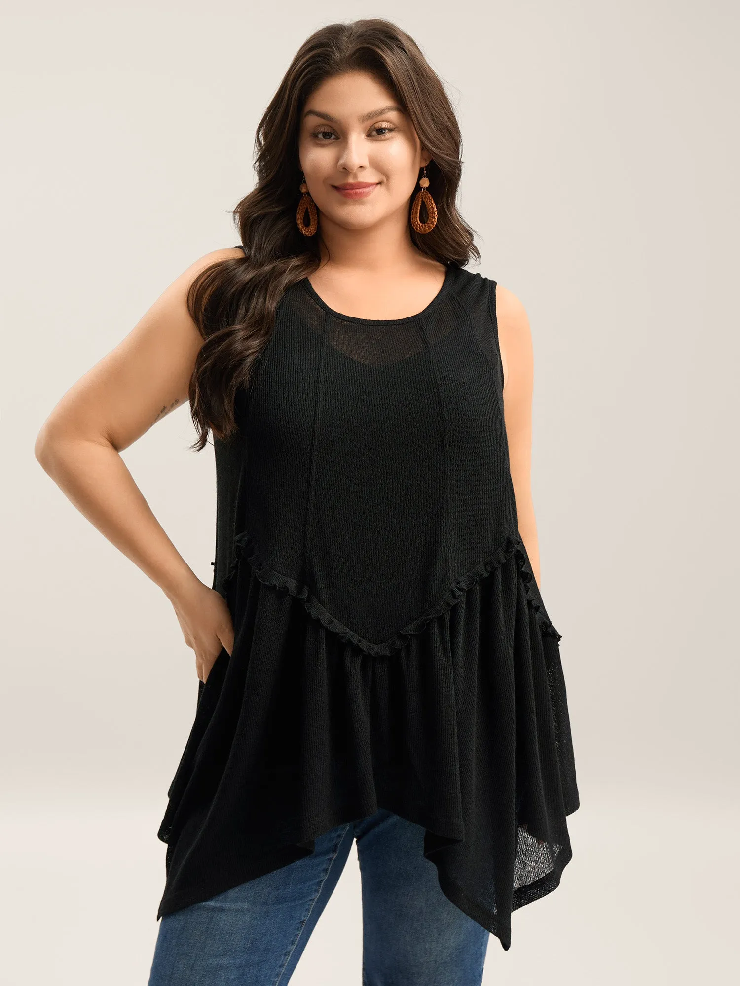 Heather Stretchy Sheer High Low Hem Top sold by Bloomchic