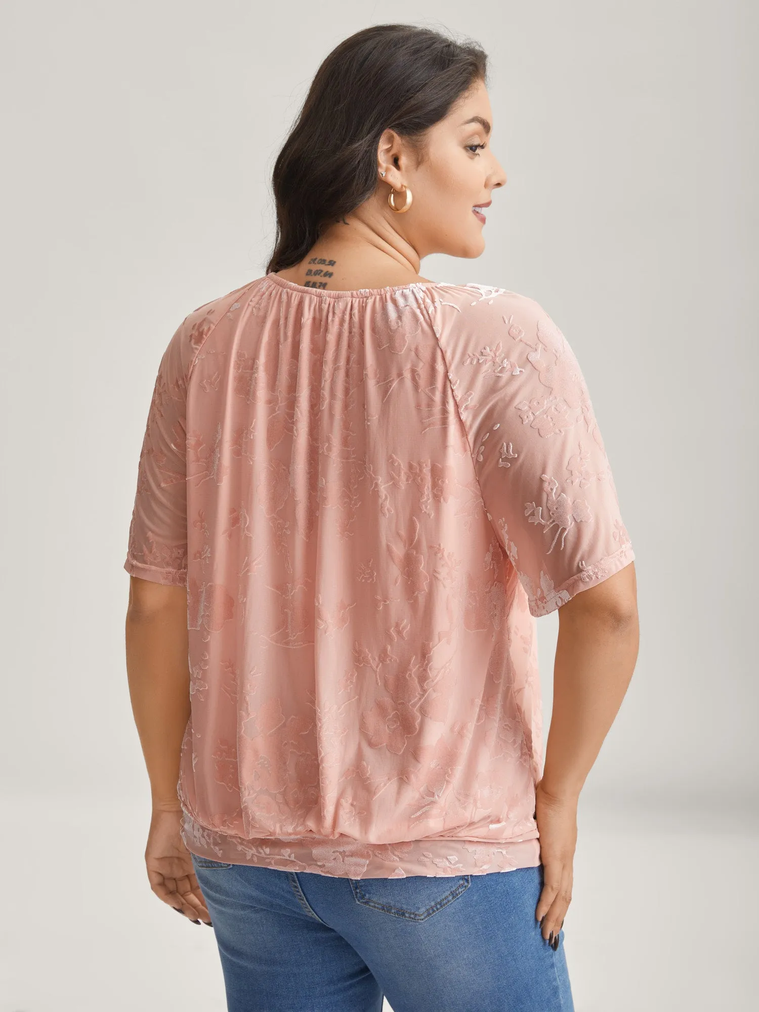 Textured Stretchy Sheer Crew Neck T-Shirt sold by Bloomchic product image thumbnail 4
