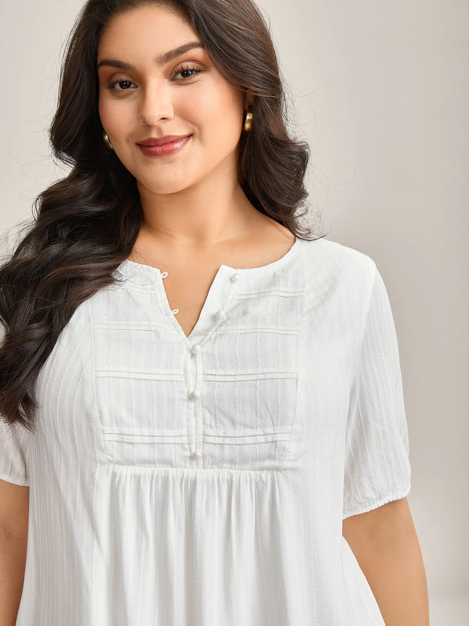 Textured Pleated Bodice Plain Blouse sold by Bloomchic