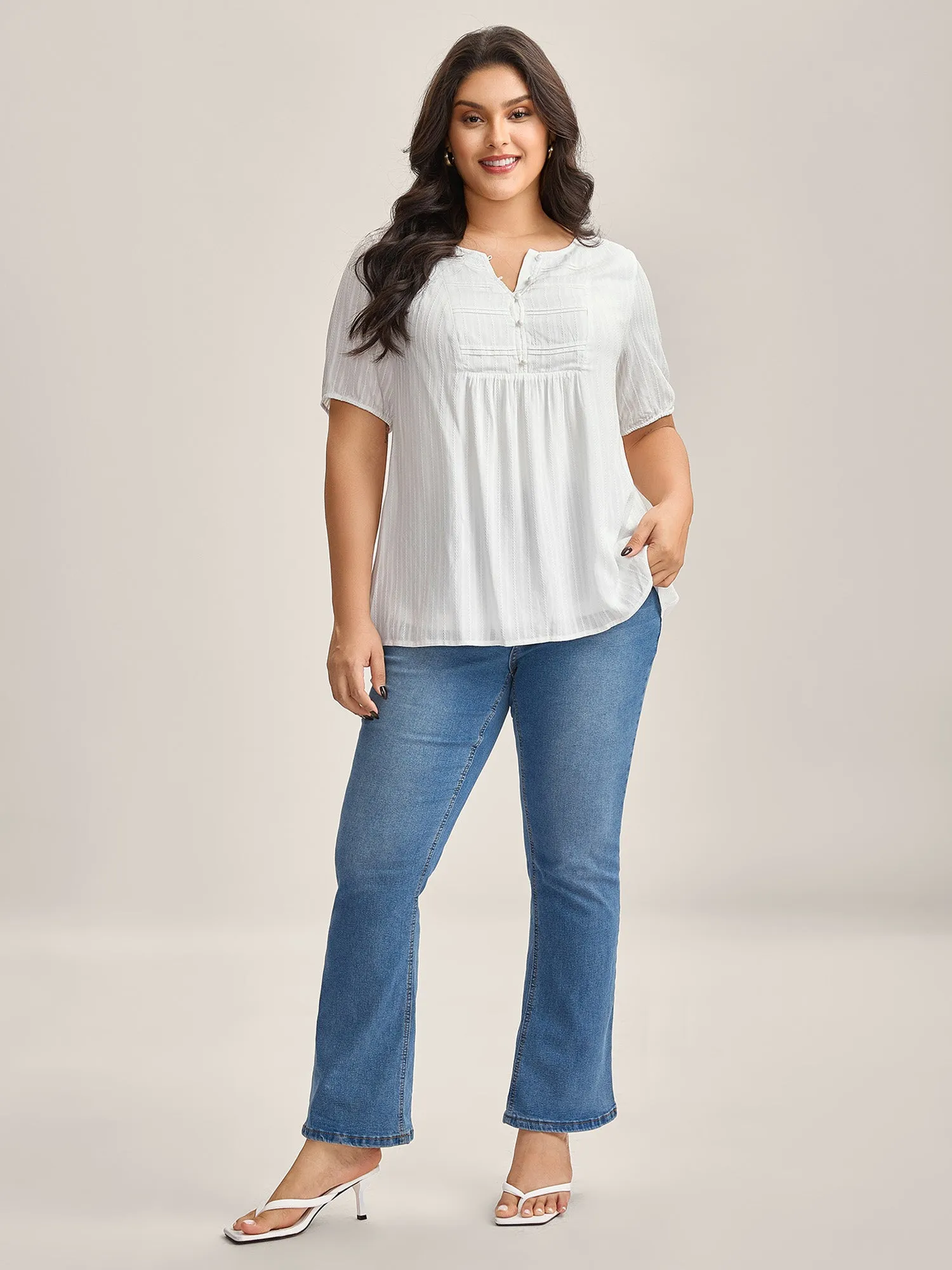 Textured Pleated Bodice Plain Blouse sold by Bloomchic product image thumbnail 3