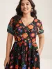 Colorful Floral Print V-Neck Midi Dress sold by Bloomchic