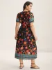 Colorful Floral Print V-Neck Midi Dress sold by Bloomchic