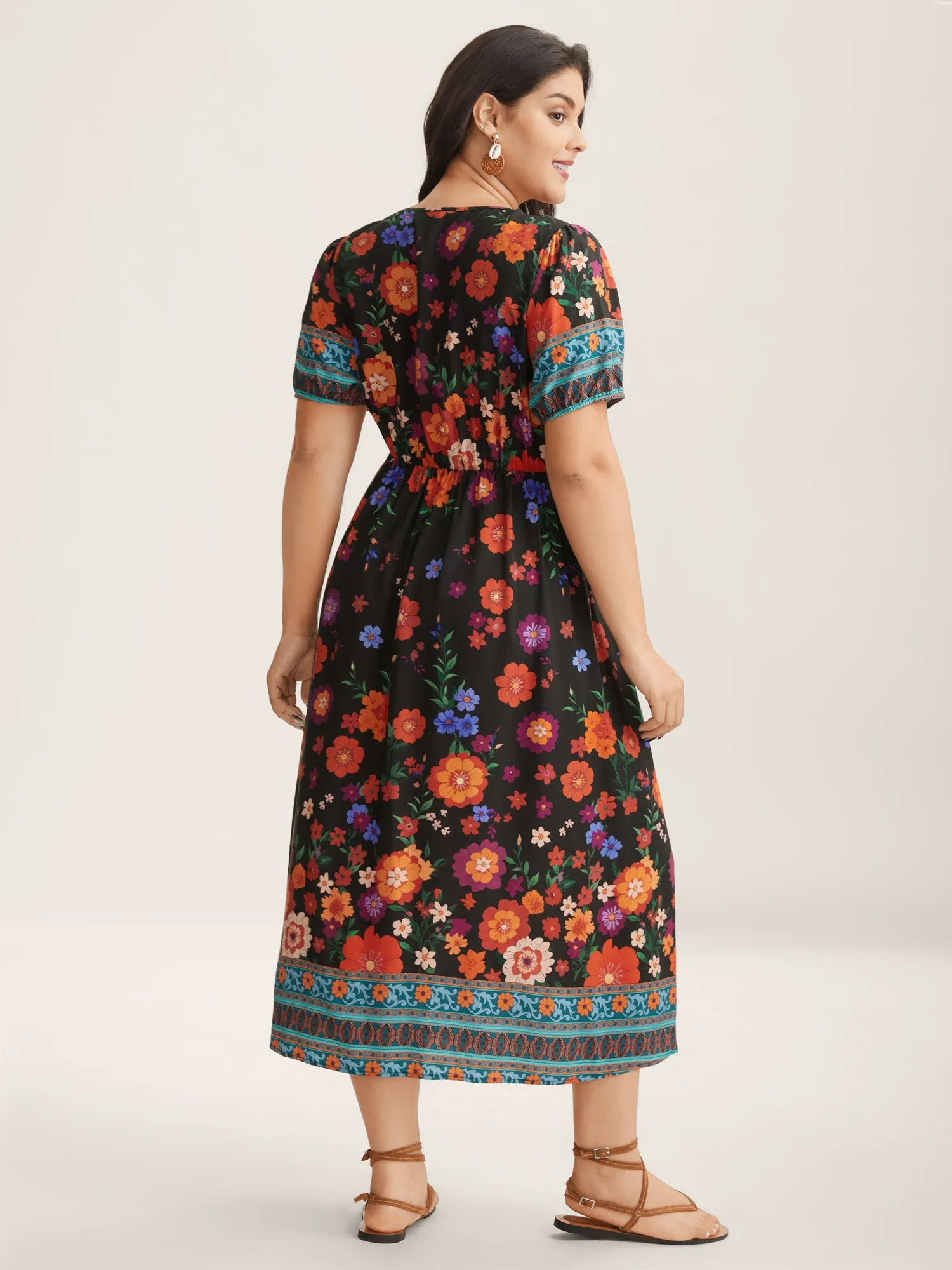 Colorful Floral Print V-Neck Midi Dress sold by Bloomchic product image thumbnail 4